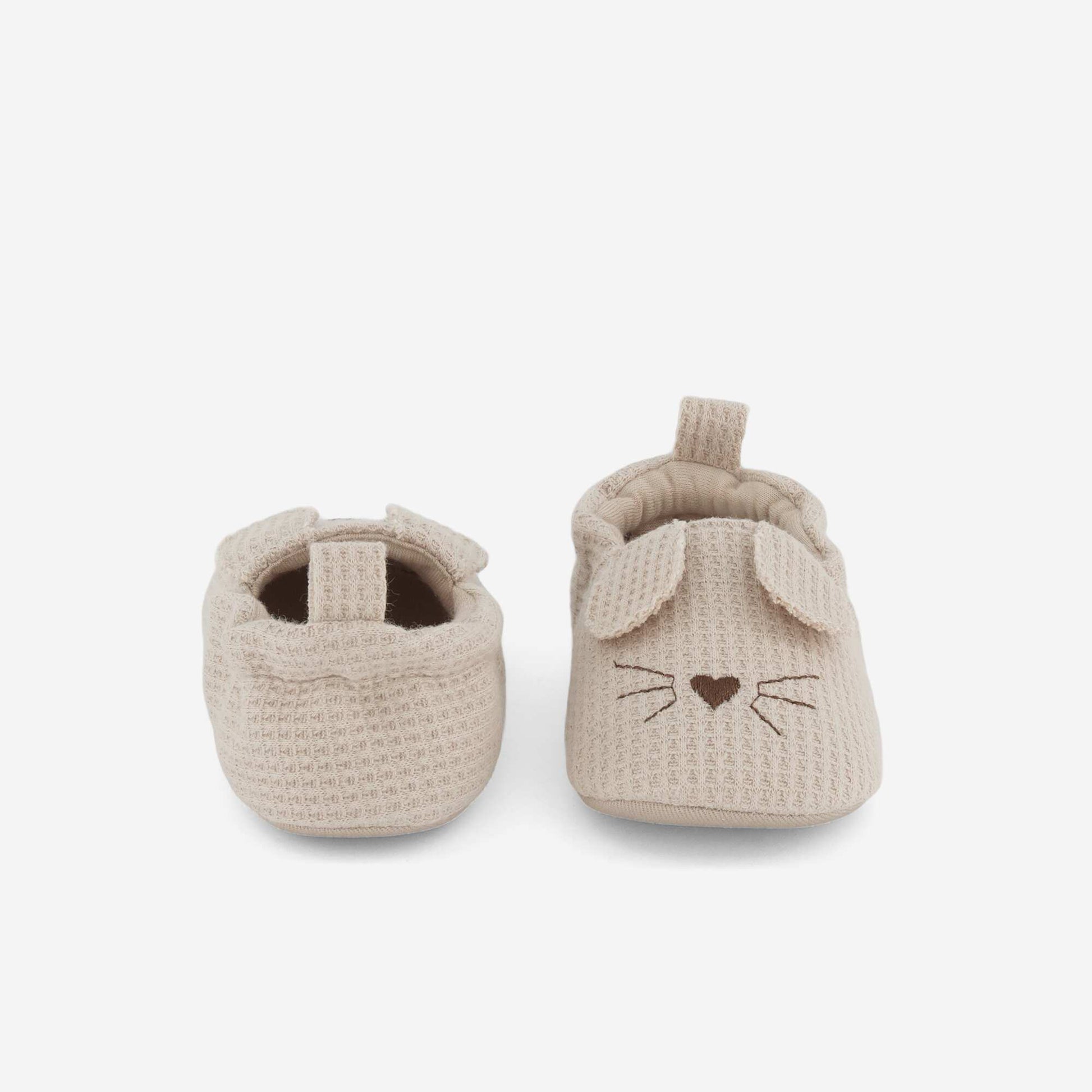 Cotton Gauze Booties with Animal Ears BEIGE