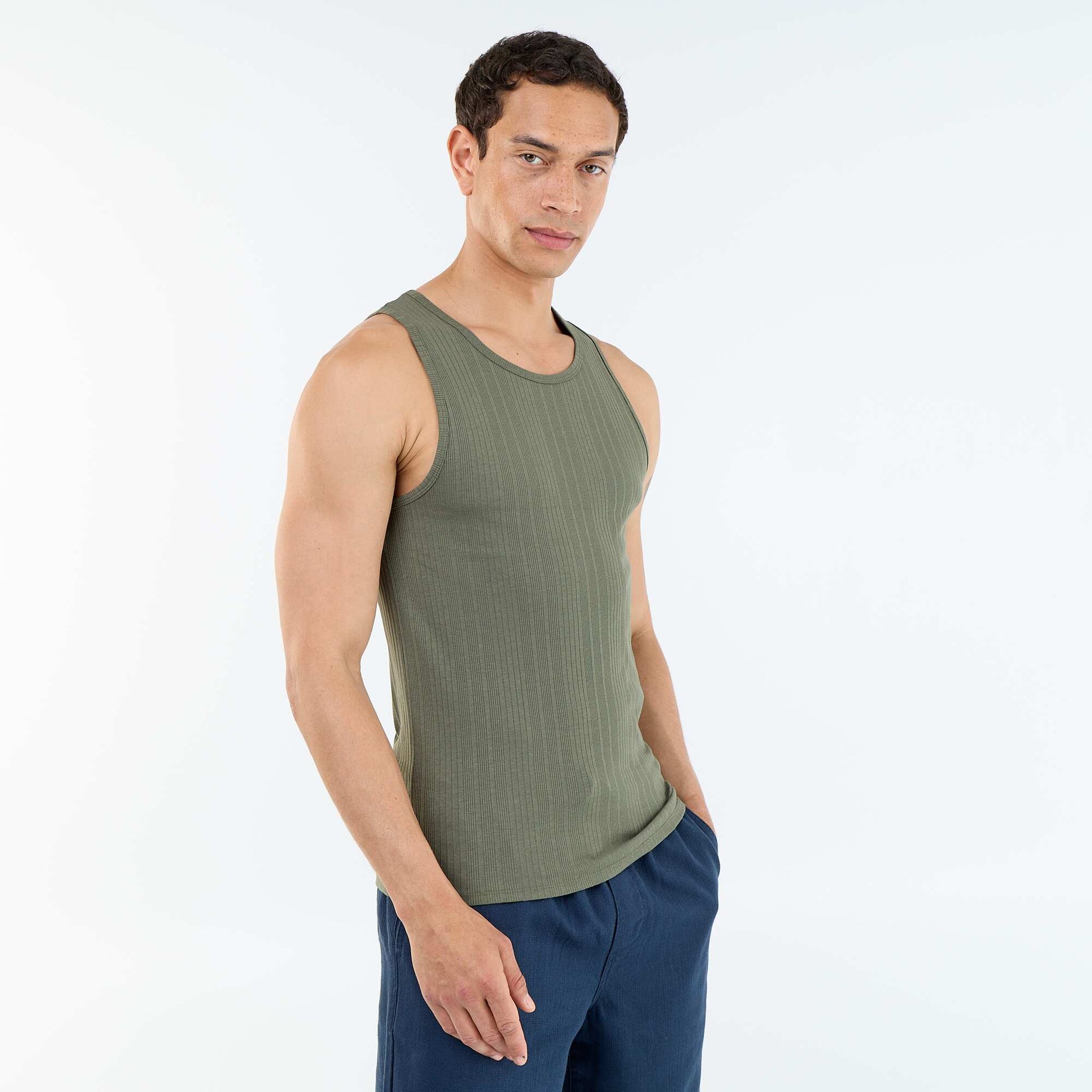 Plain Ribbed Tank Top GREEN