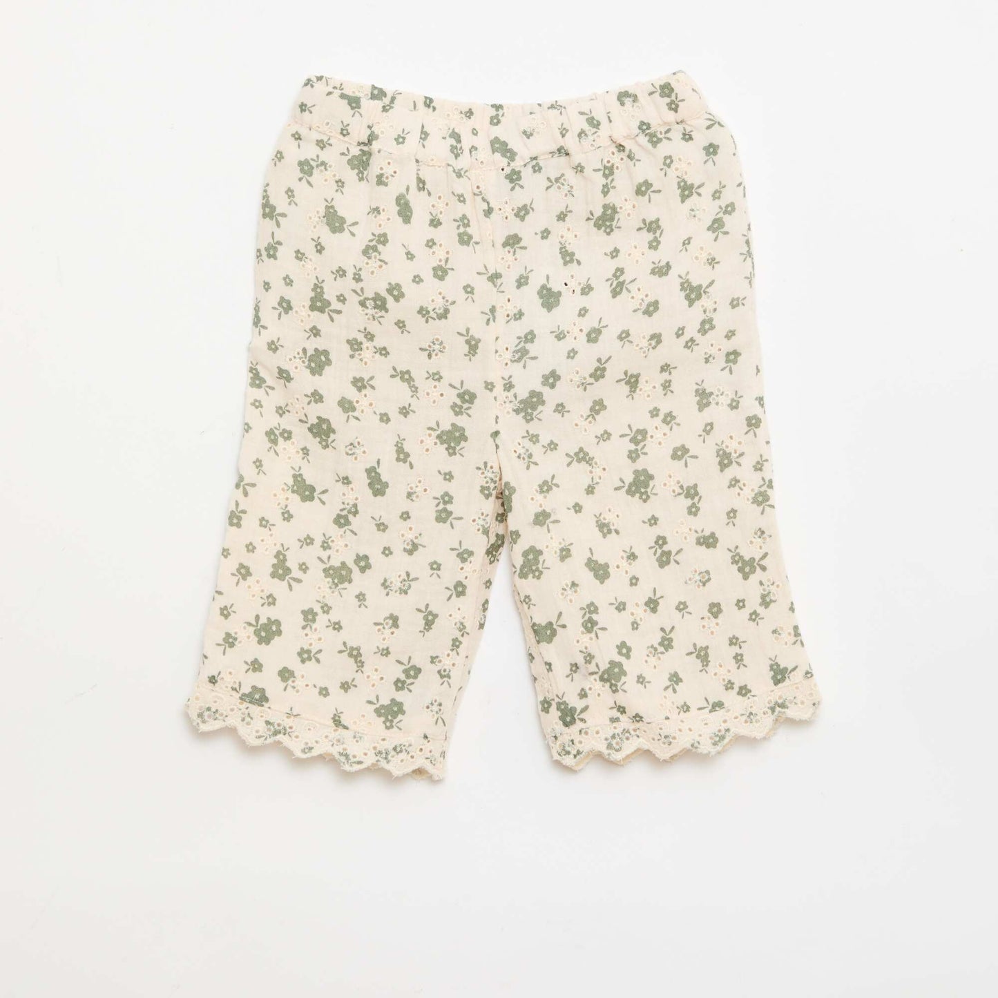 Embroidered cotton gauze pants KHAKI
