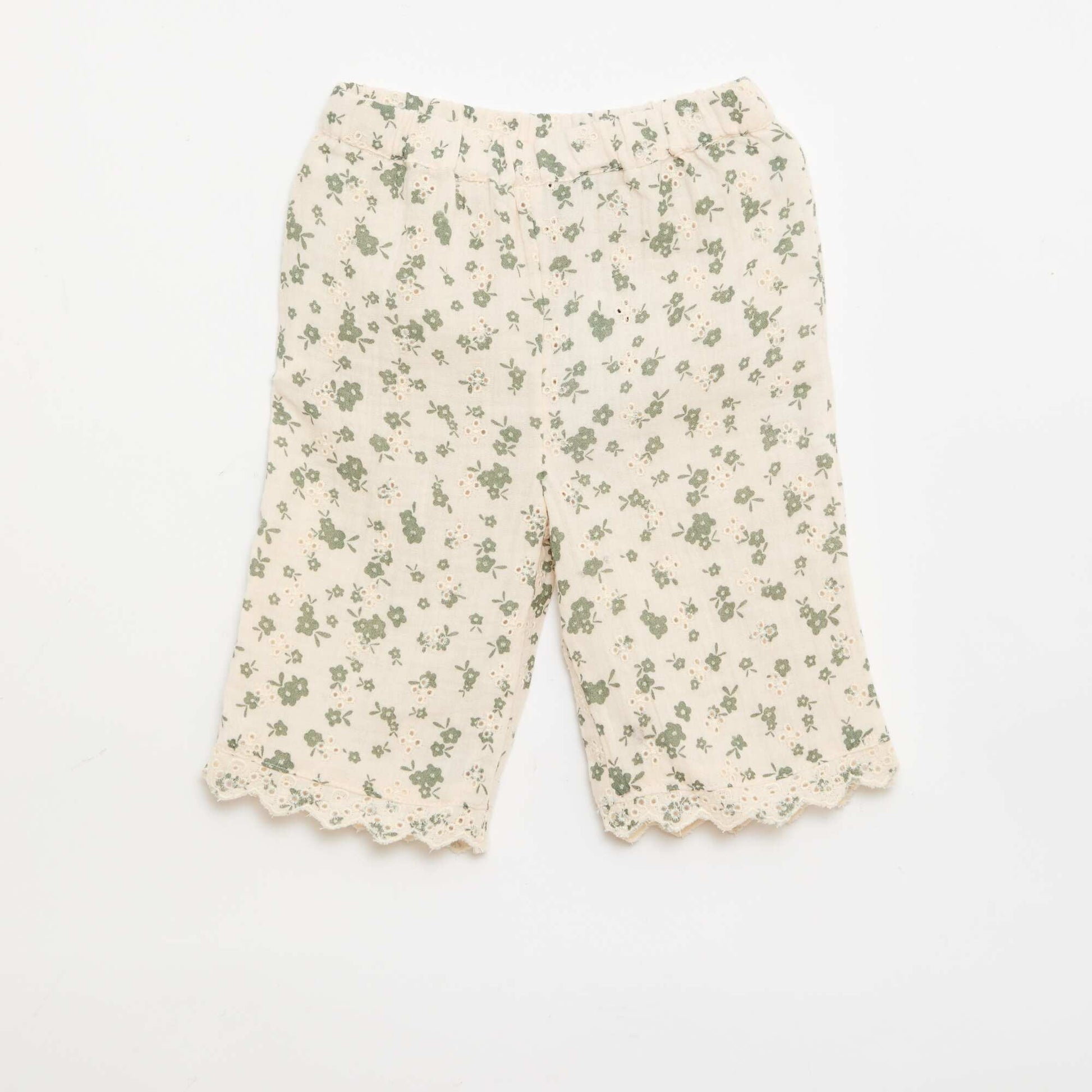 Embroidered cotton gauze pants KHAKI