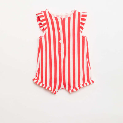 Cotton jersey short romper with ruffled sleeves RED