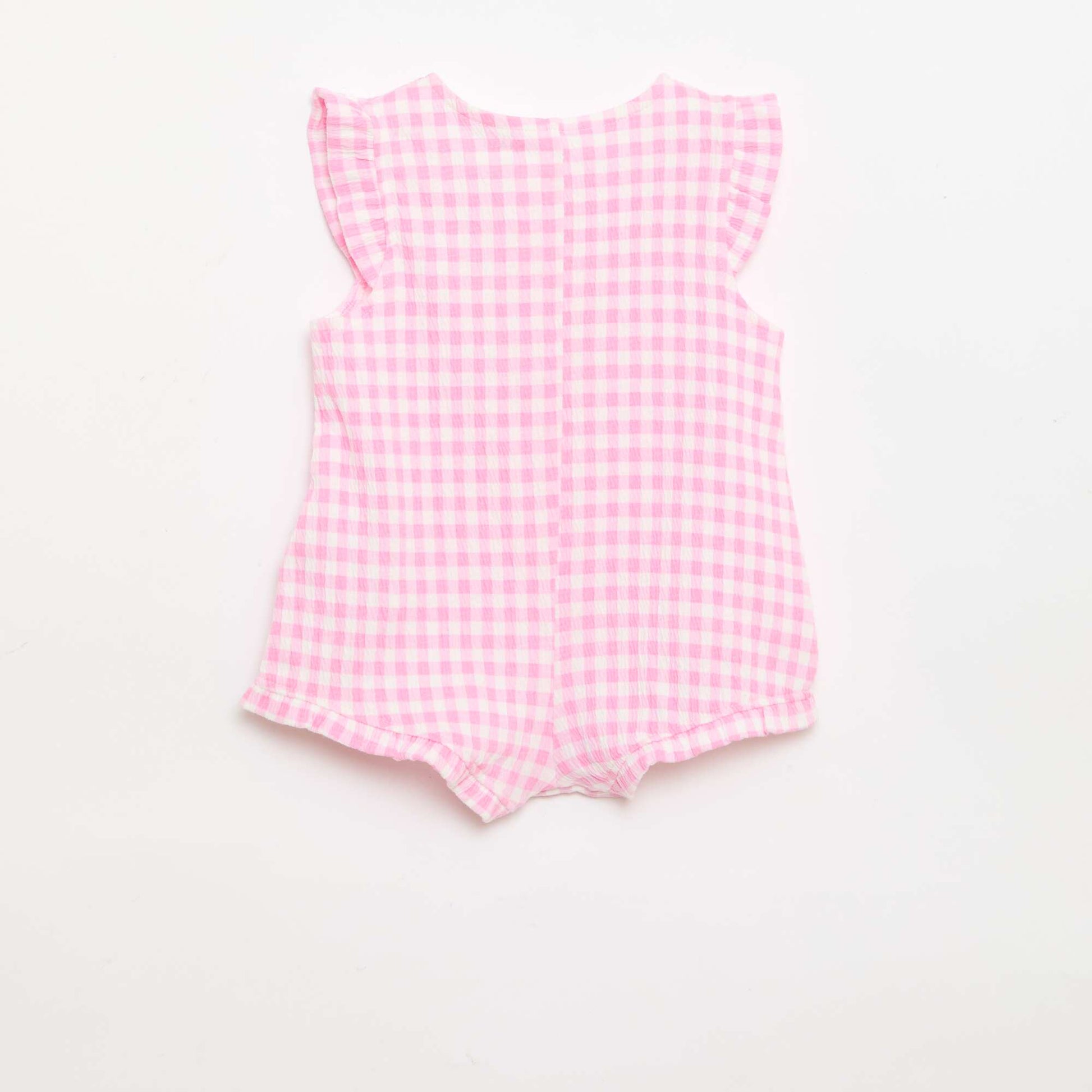 Cotton Jersey Romper Shorts with Ruffled Sleeves PINK