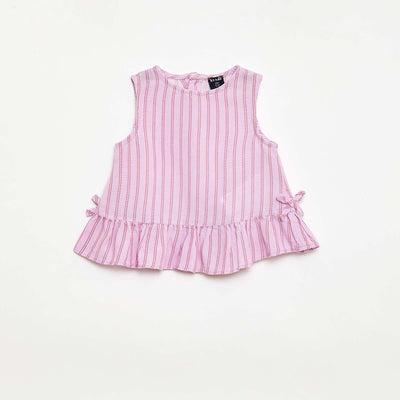 Sleeveless blouse with ruffles and bows PURPLE