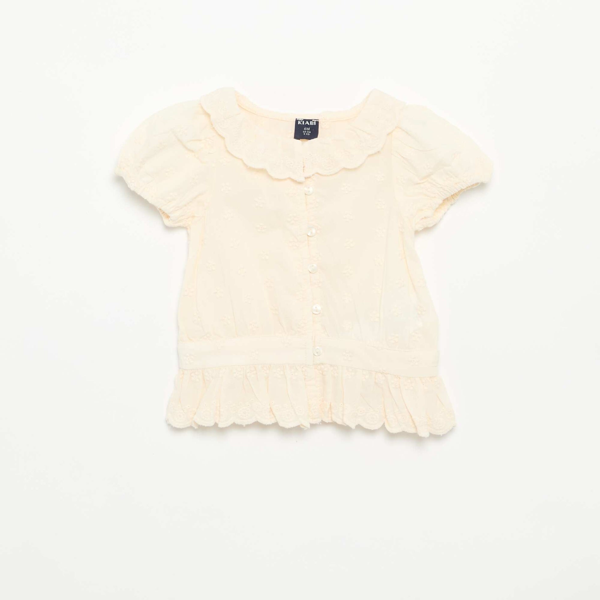Short-sleeved broderie anglaise blouse WHITE