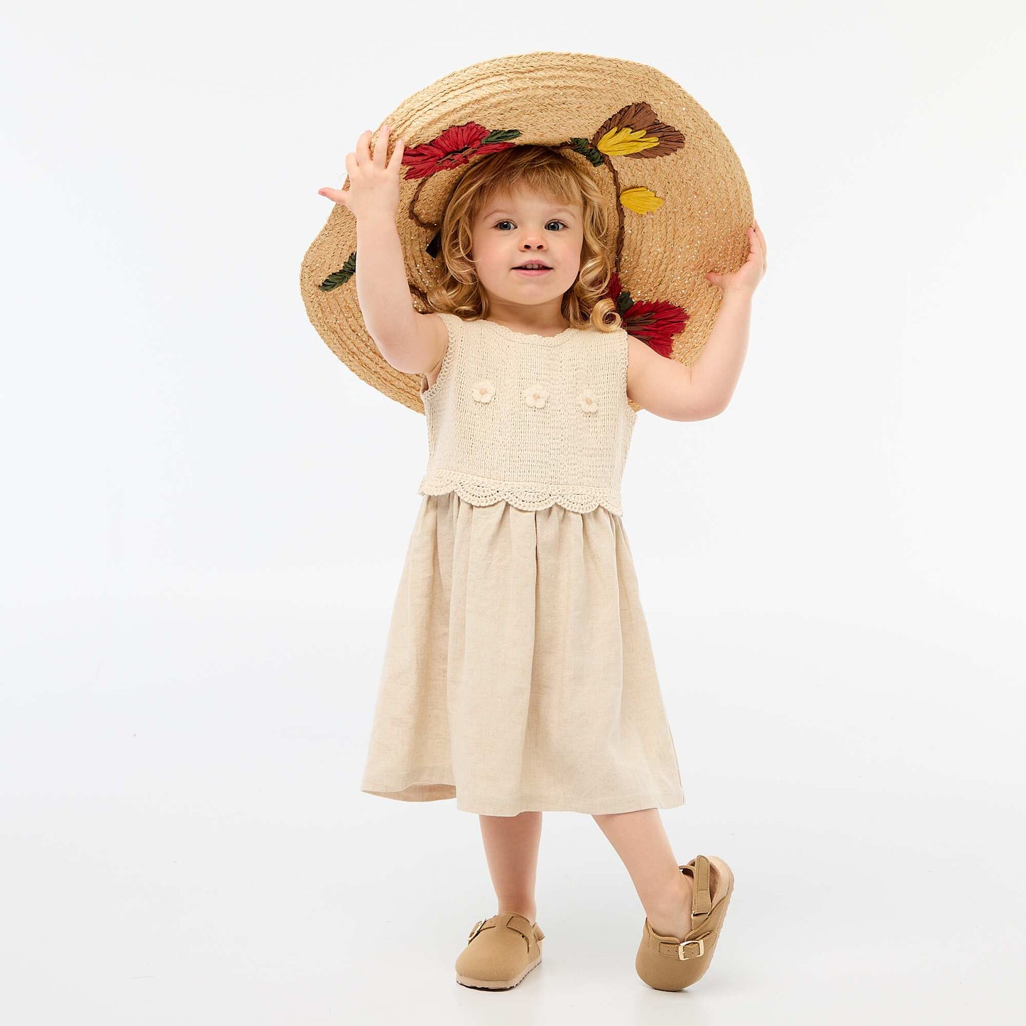 Sleeveless Dress with Crochet Top BEIGE