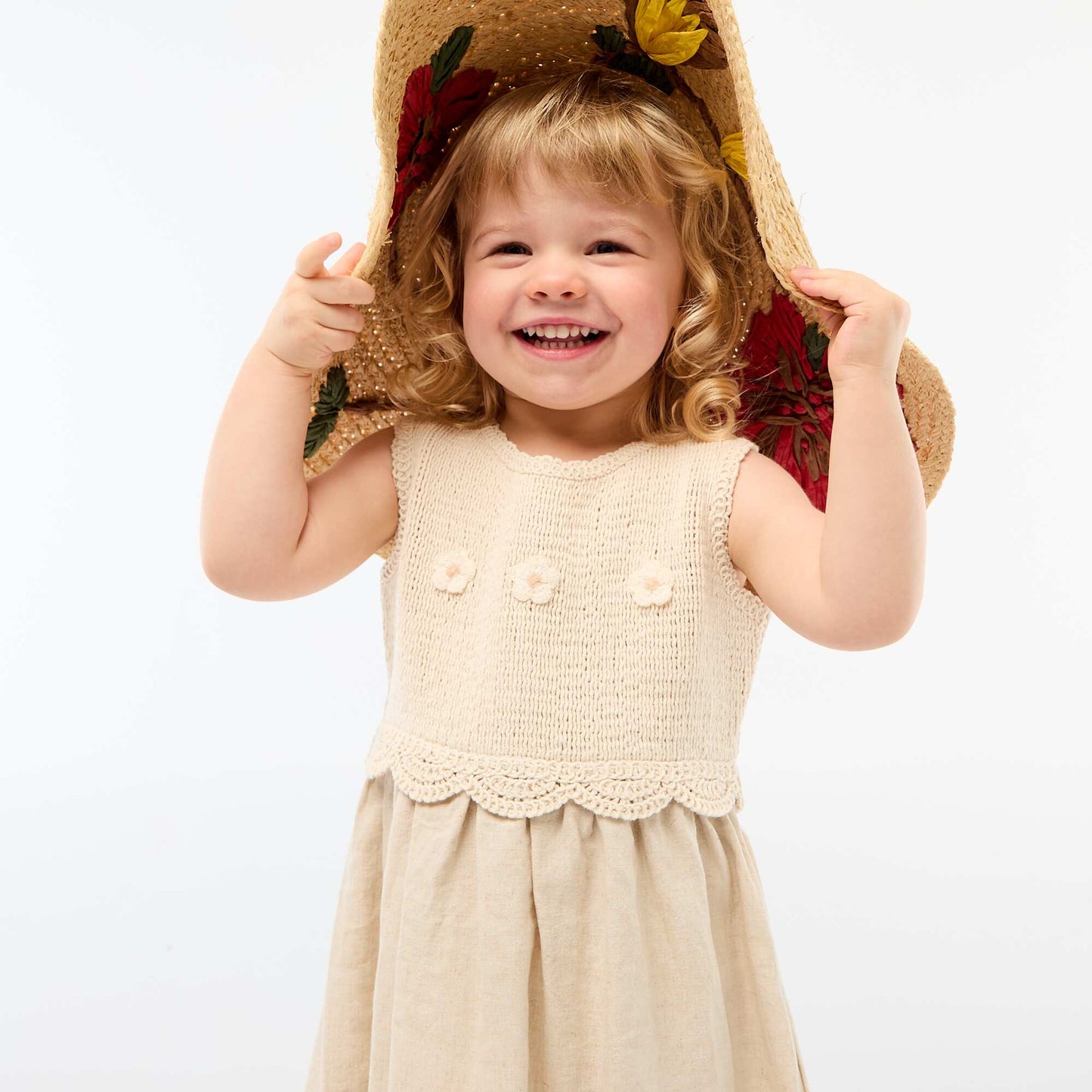 Sleeveless Dress with Crochet Top BEIGE