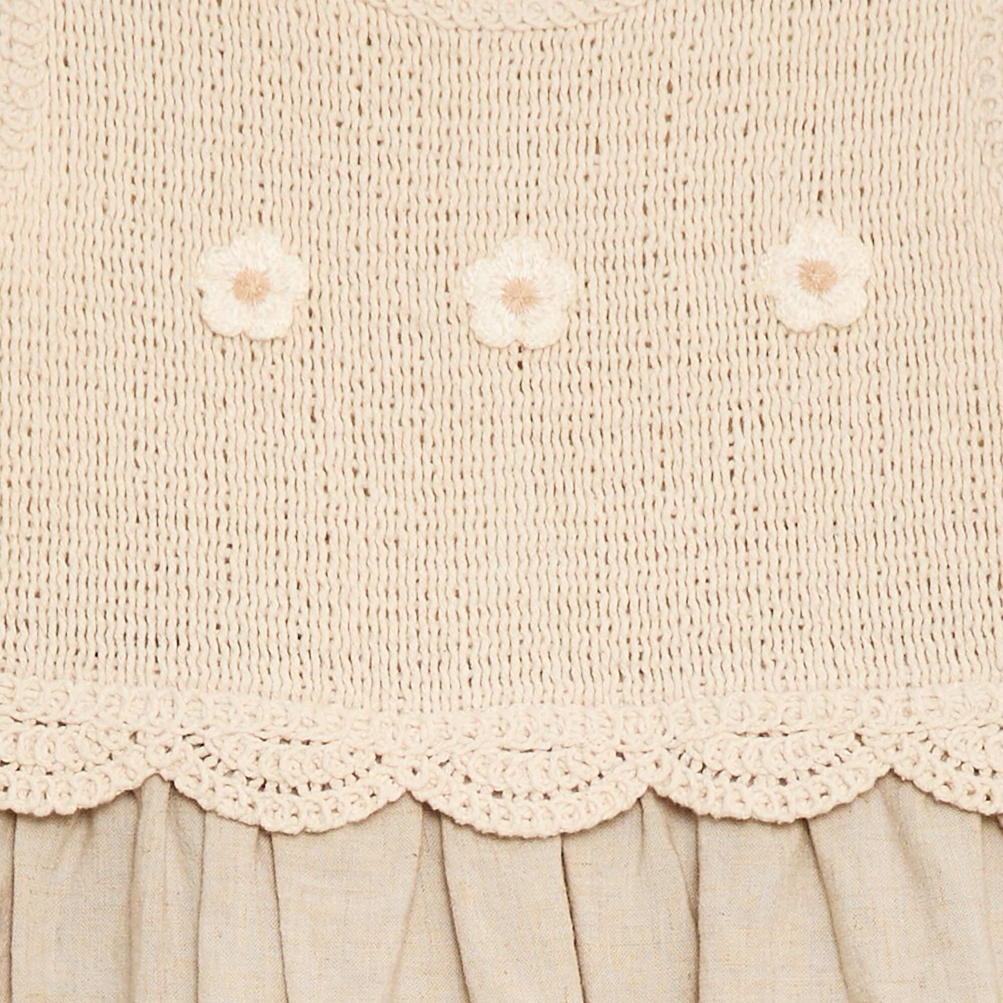 Sleeveless Dress with Crochet Top BEIGE