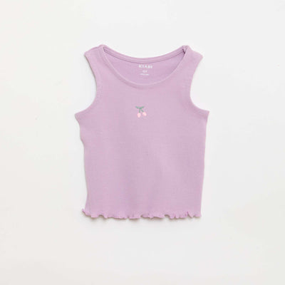 Ribbed tank top with wavy hem PURPLE