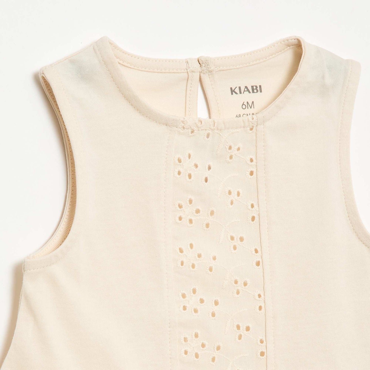 Sleeveless cotton jersey T-shirt with broderie anglaise details ECRU