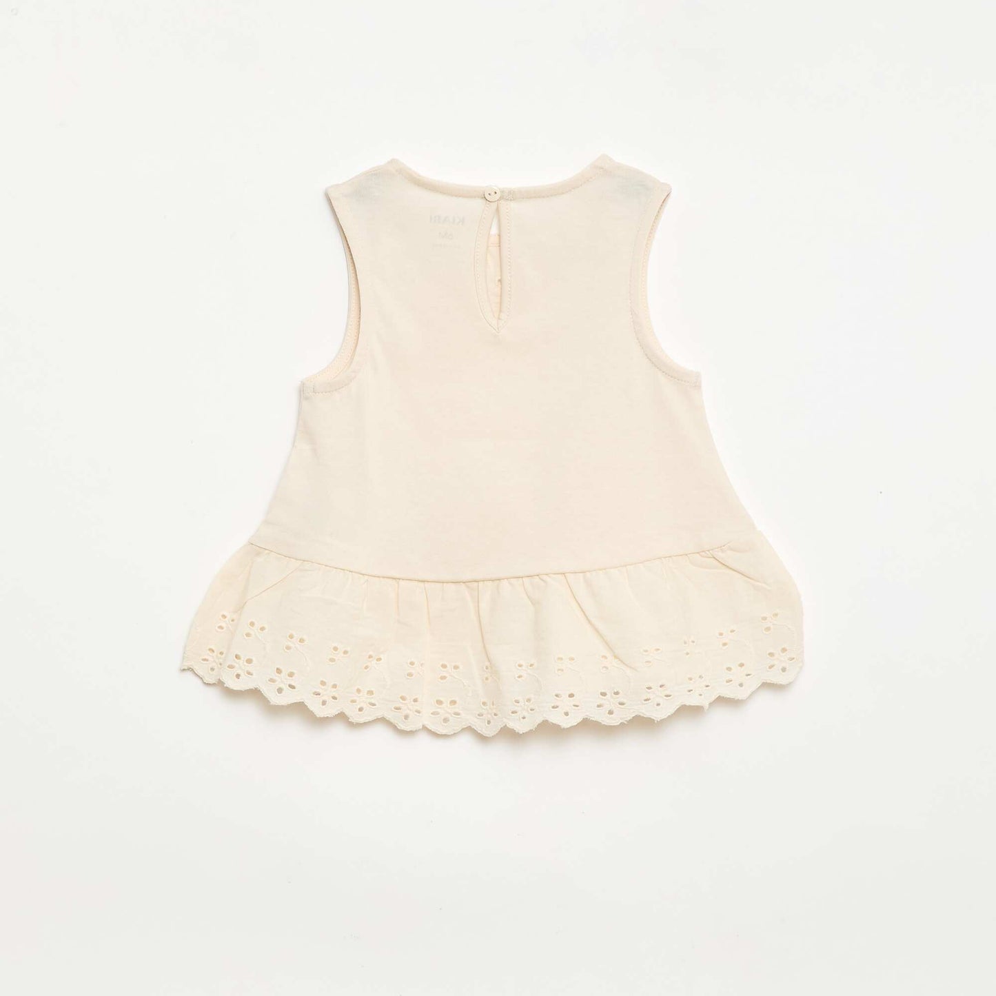 Sleeveless cotton jersey T-shirt with broderie anglaise details ECRU