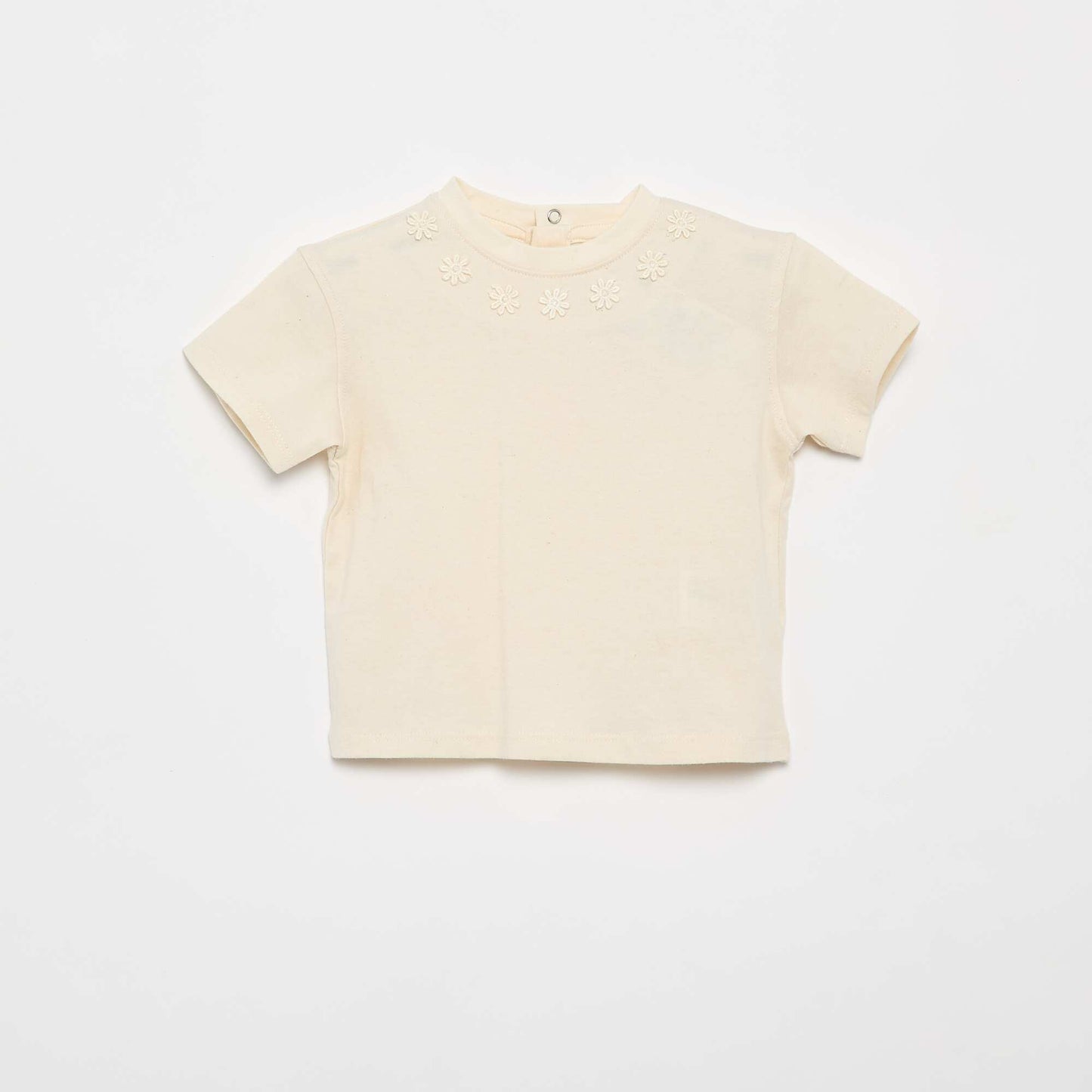 Solid T-shirt with fancy floral collar BEIGE