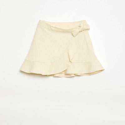 Mixed Linen Ruffle Skirt WHITE