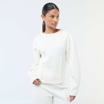 Peplum Sweatshirt with Round Neck WHITE
