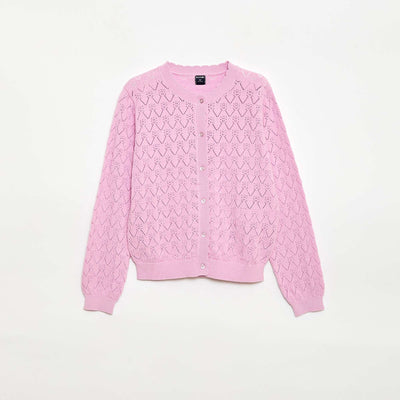 Fancy Openwork Knit Cardigan PINK