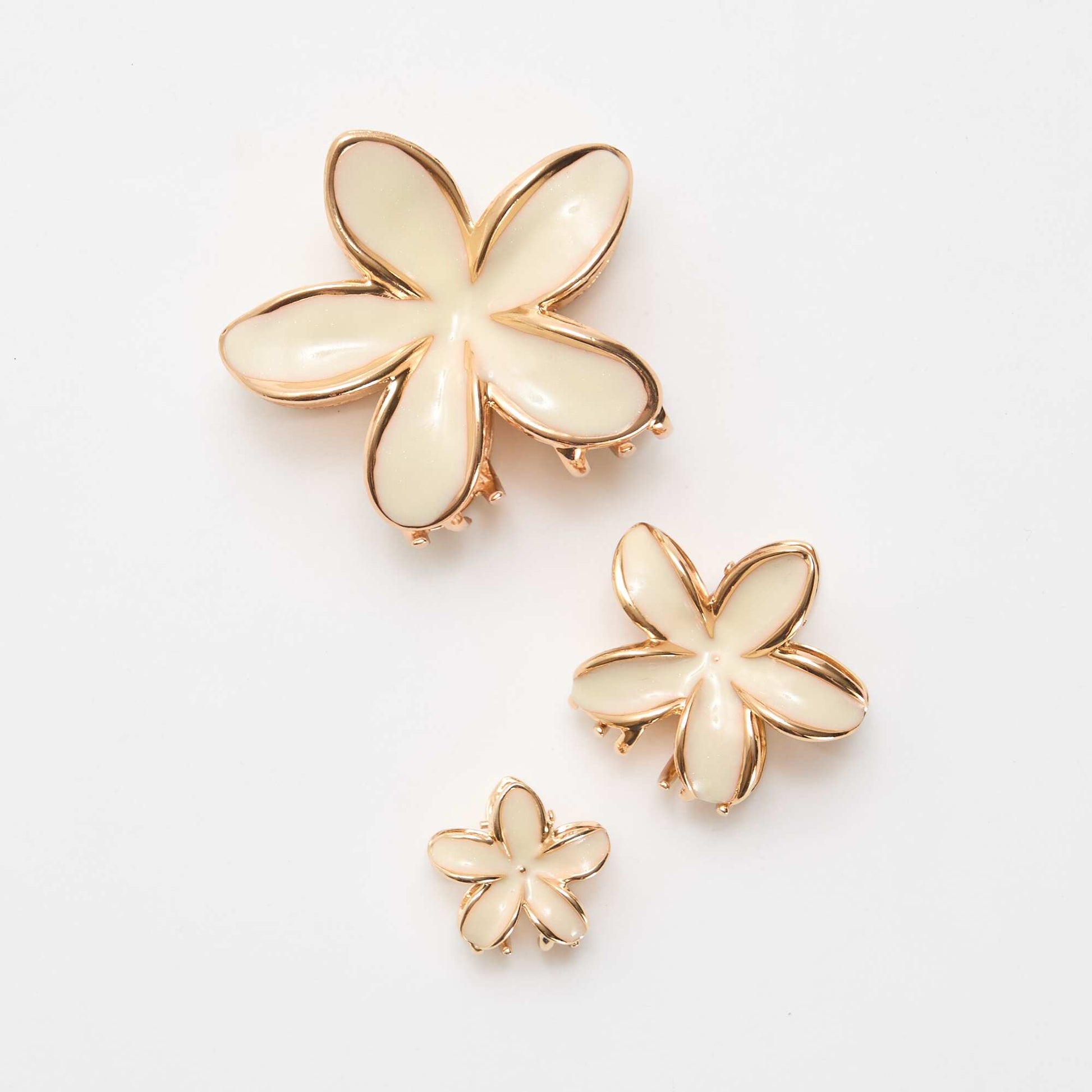 Set of 3 Golden Flower Hair Clips BEIGE