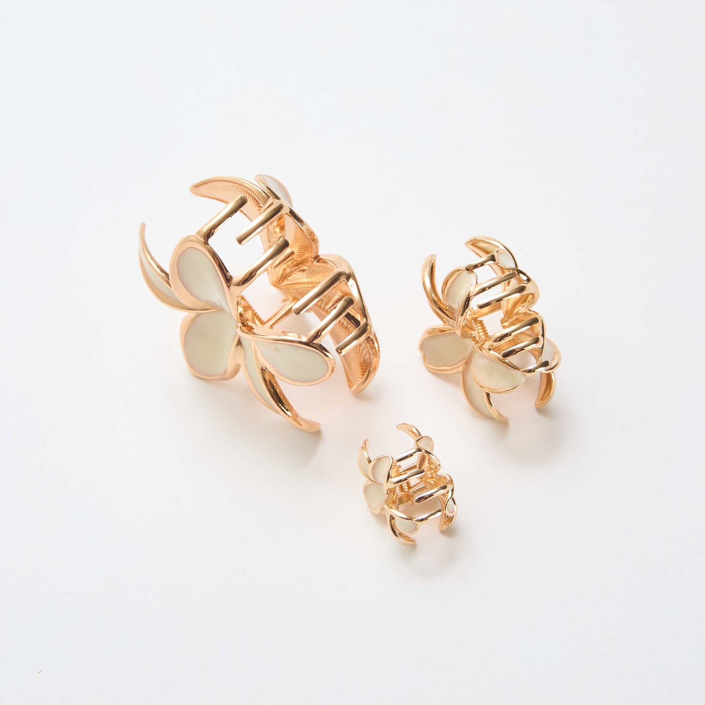 Set of 3 Golden Flower Hair Clips BEIGE