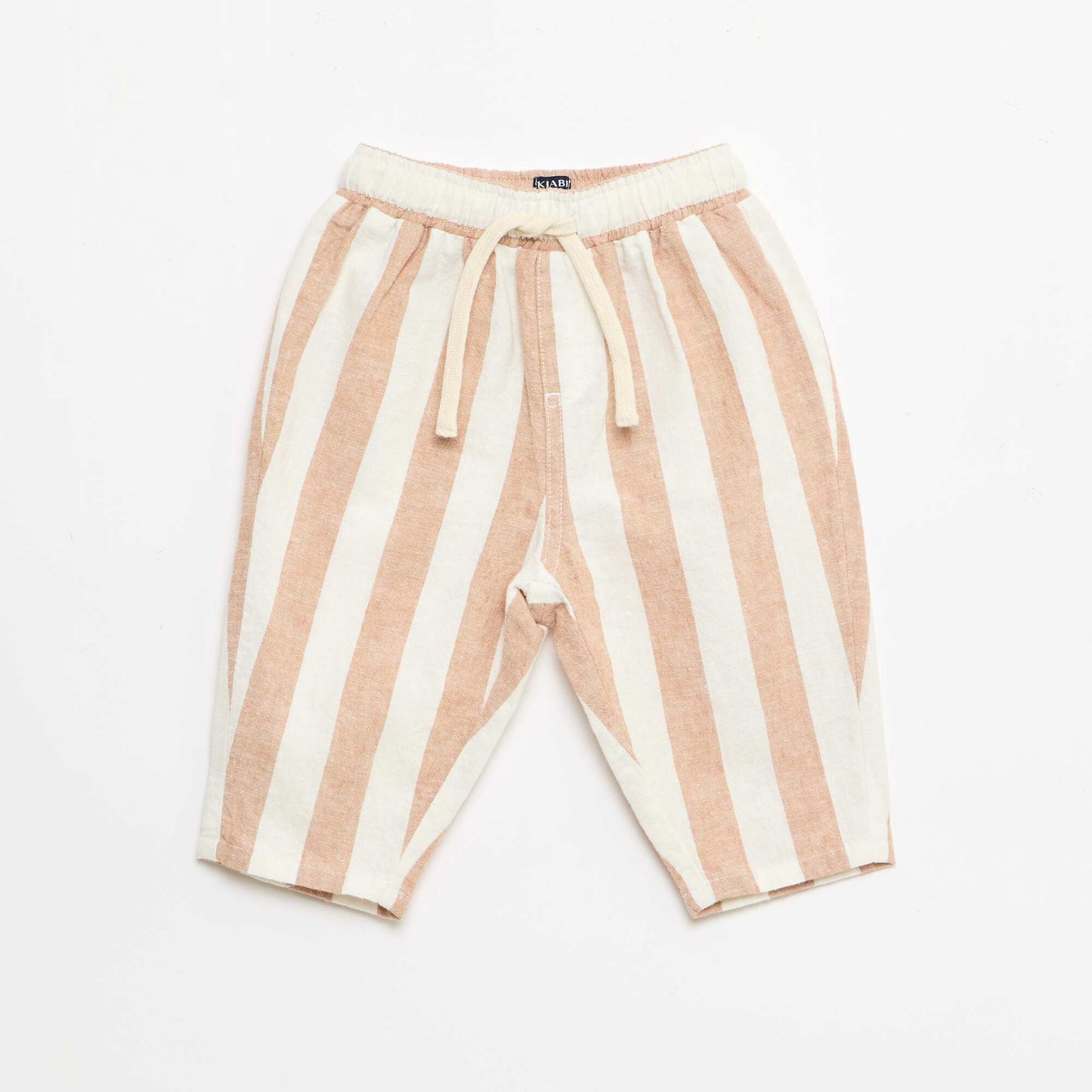 High-waisted cotton and linen trousers BROWN