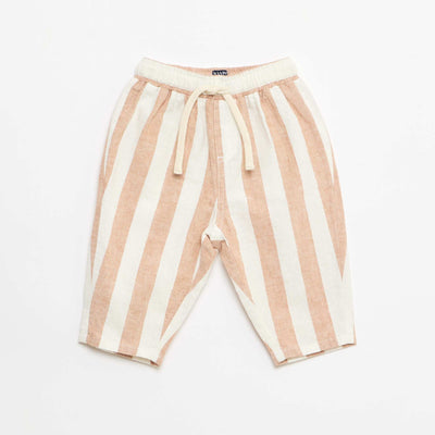 High-waisted cotton and linen trousers BROWN