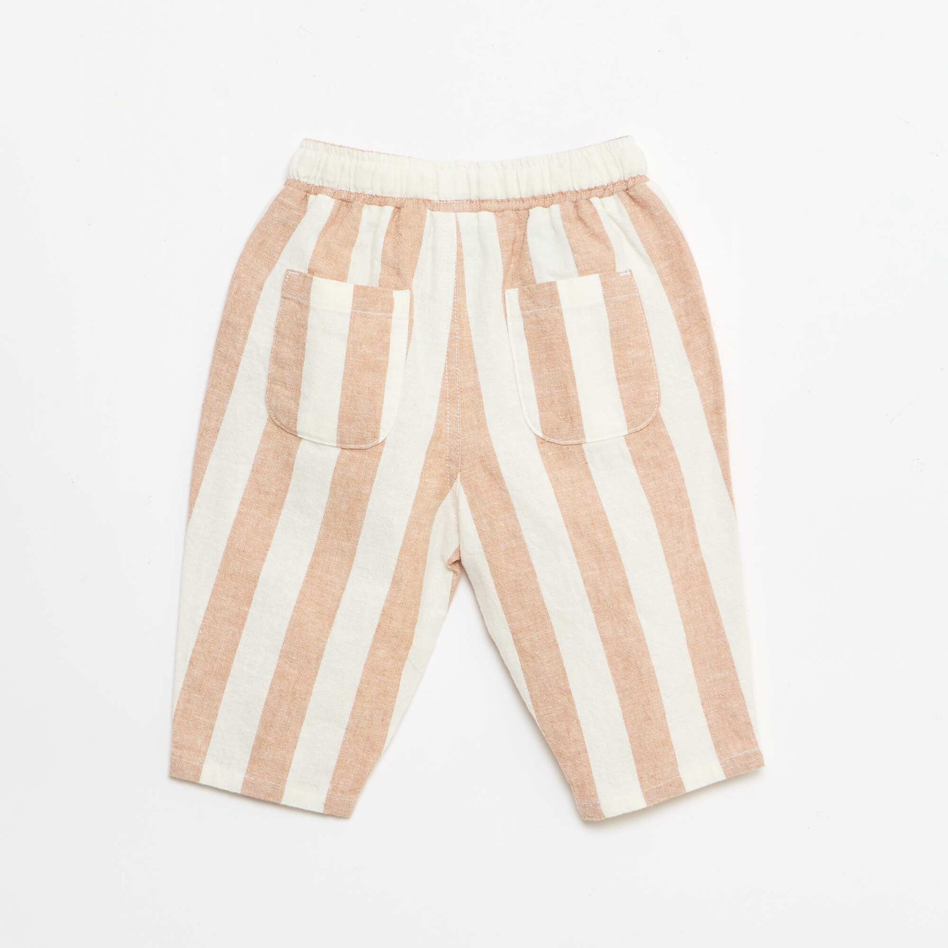 High-waisted cotton and linen trousers BROWN