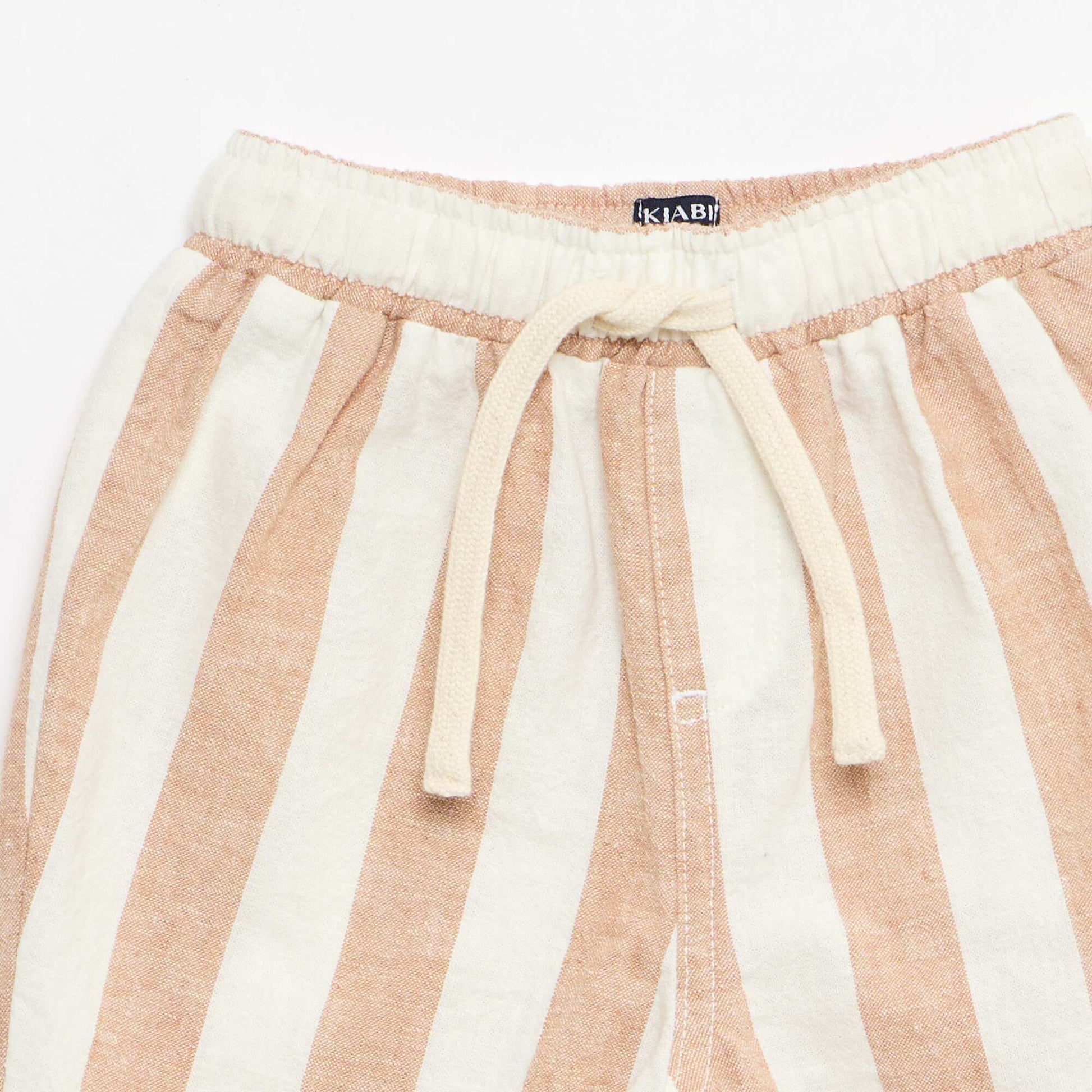 High-waisted cotton and linen trousers BROWN
