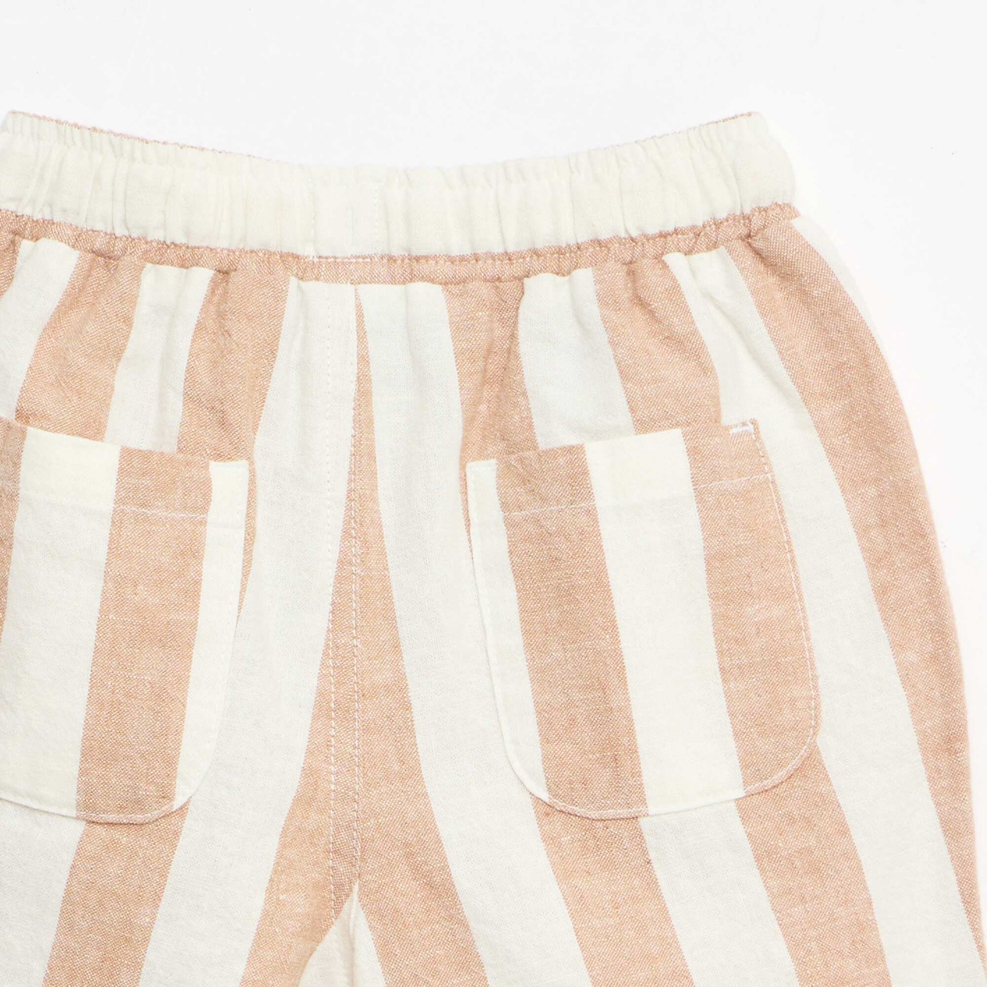 High-waisted cotton and linen trousers BROWN