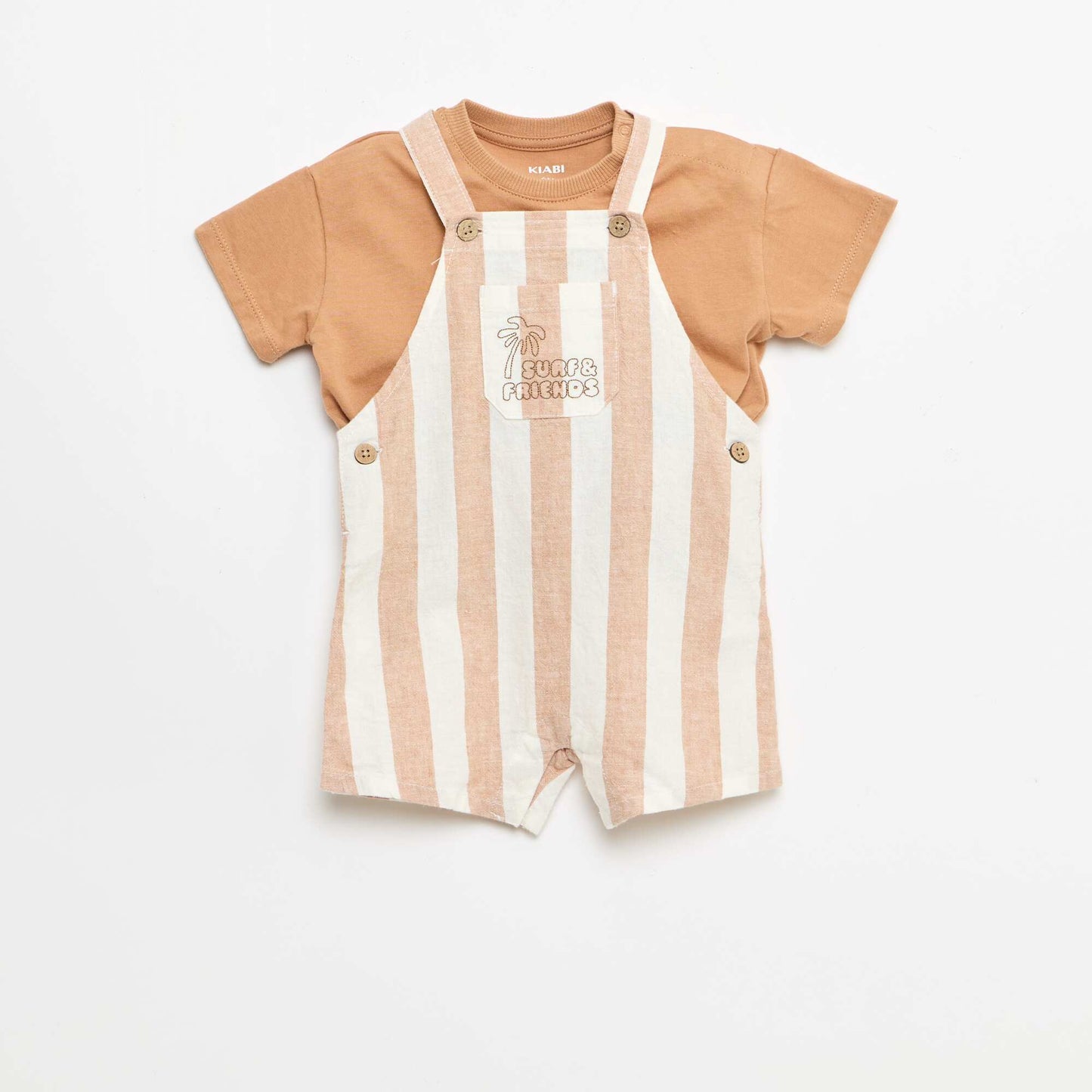 2-piece T-shirt and Dungarees Set BROWN