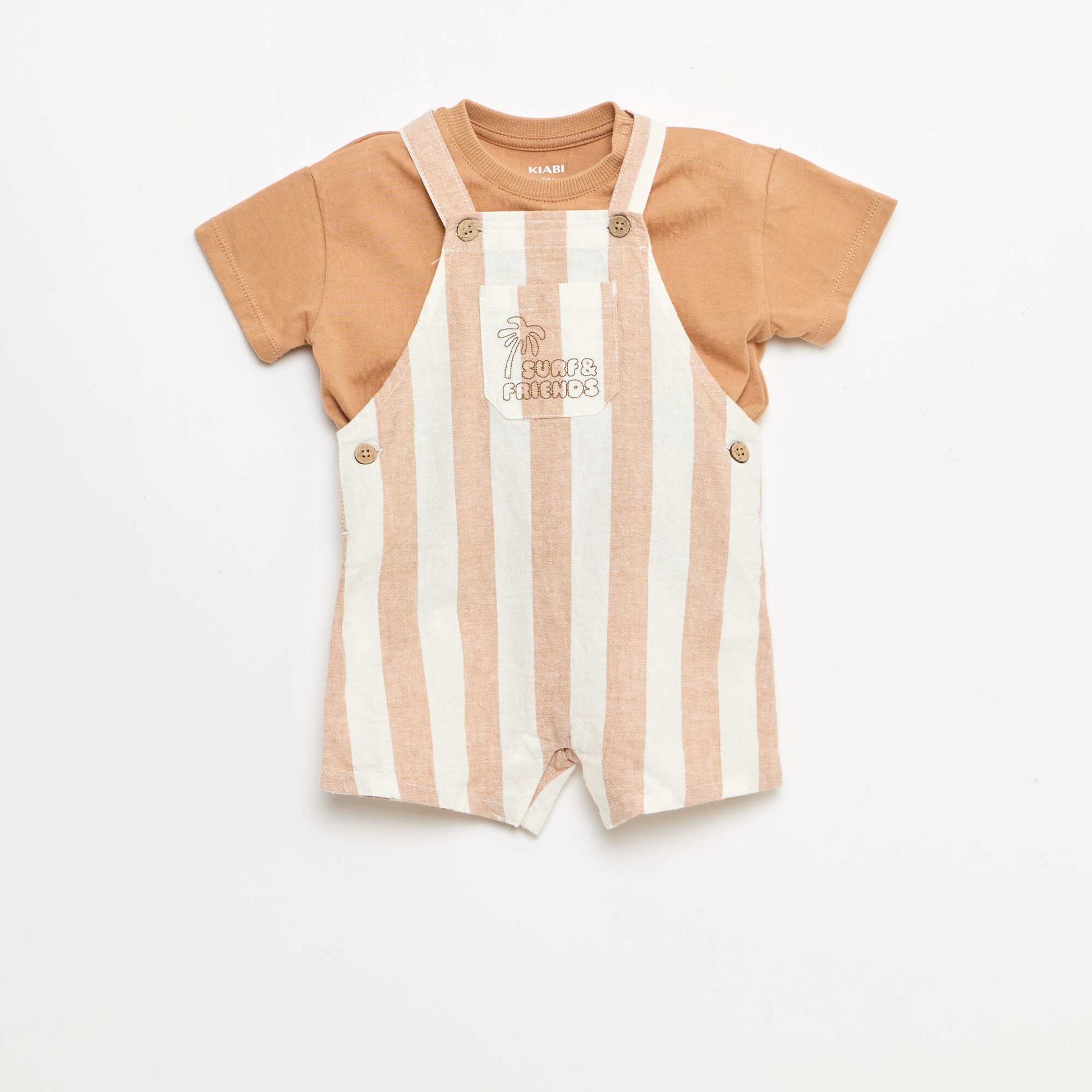 2-piece T-shirt and Dungarees Set BROWN