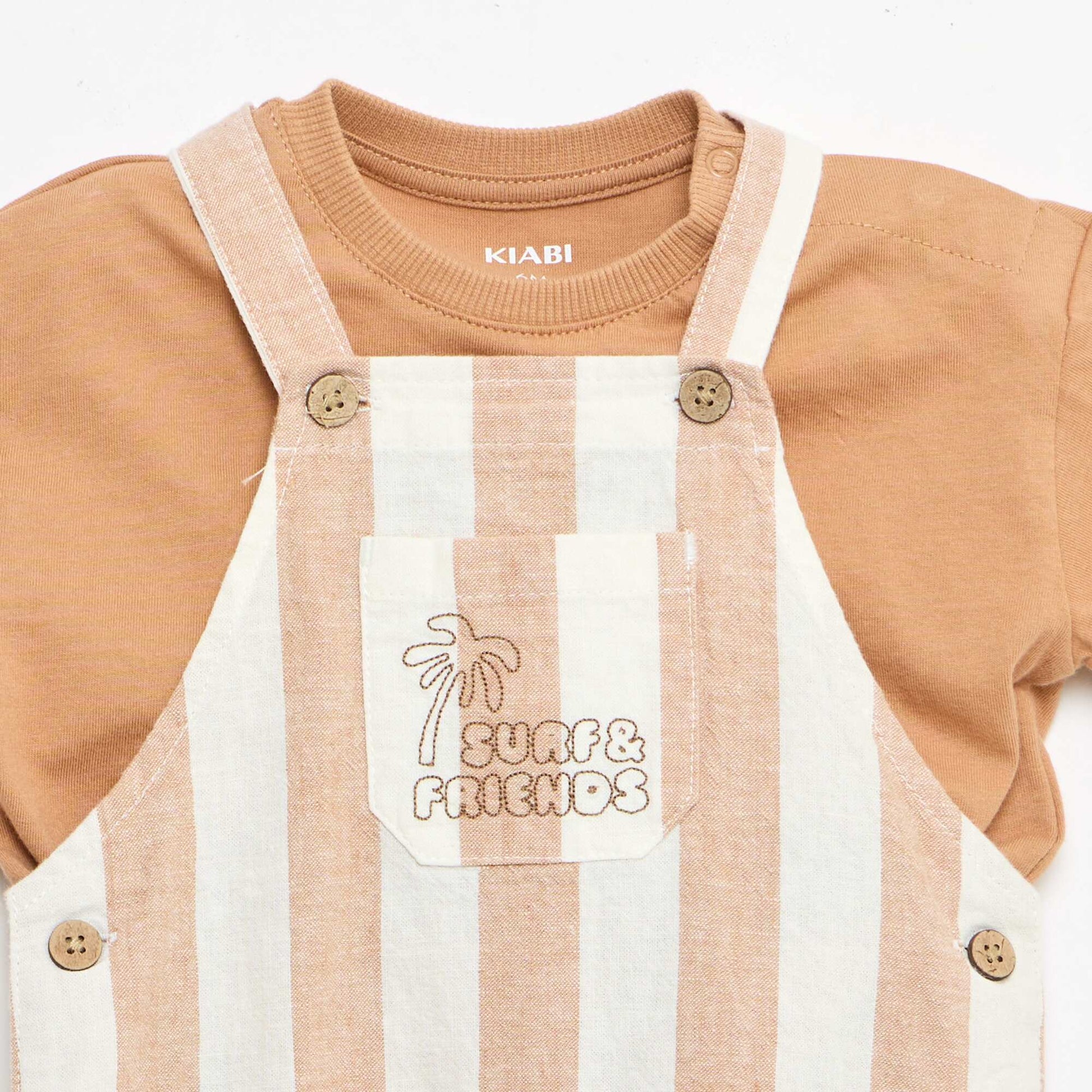 2-piece T-shirt and Dungarees Set BROWN