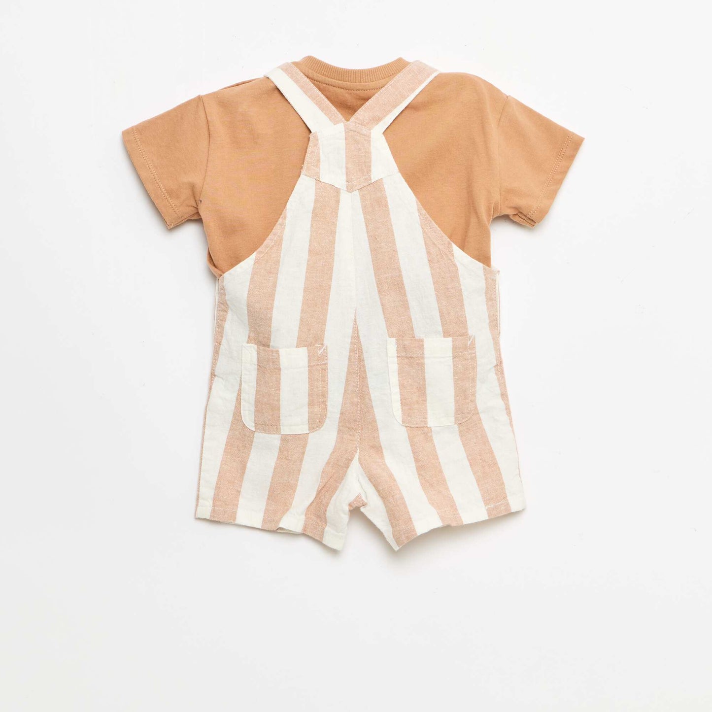 2-piece T-shirt and Dungarees Set BROWN