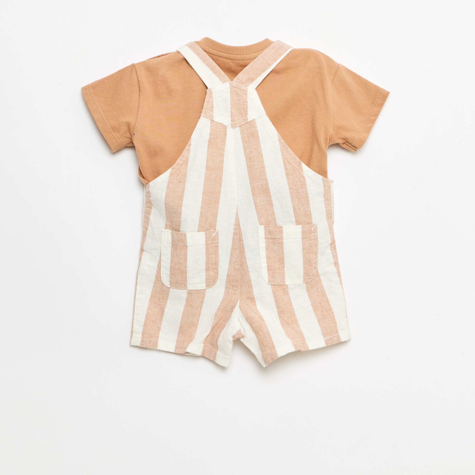 2-piece T-shirt and Dungarees Set BROWN