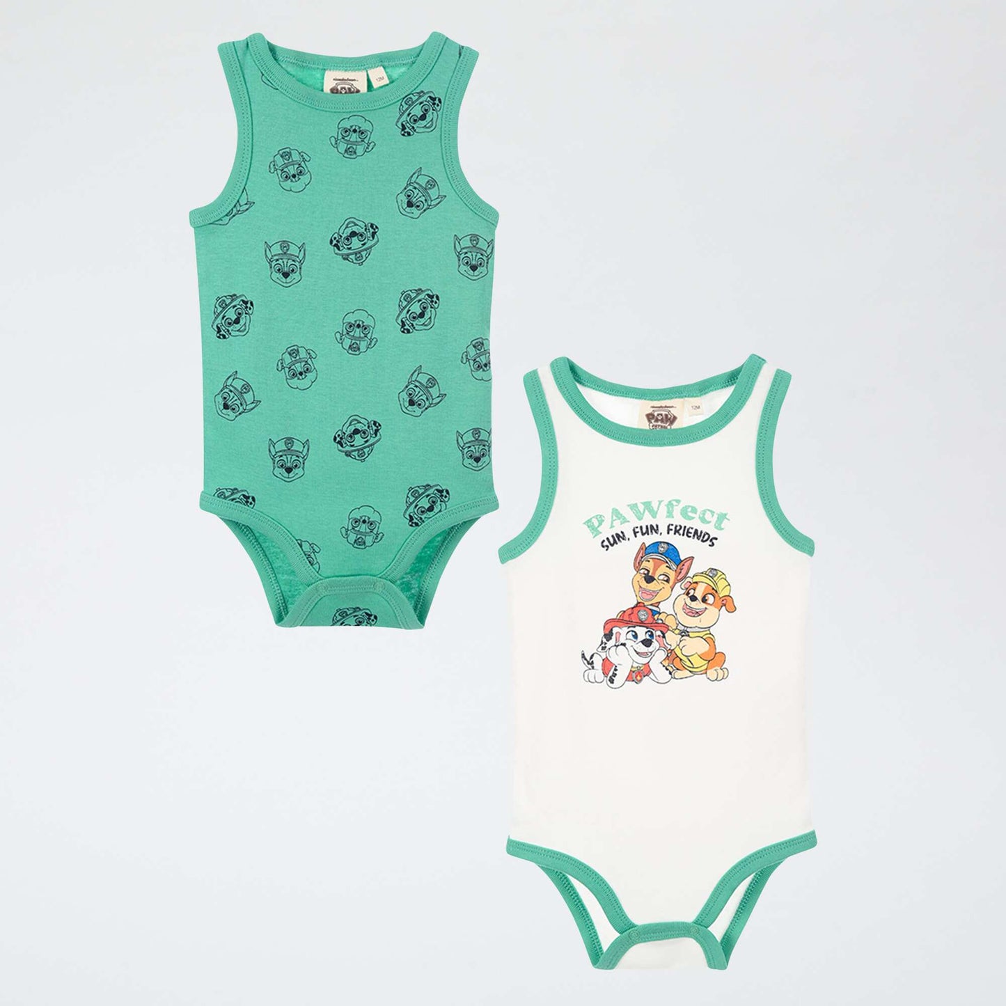 2-Pack 'Paw Patrol' Sleeveless Cotton Bodysuits GREEN