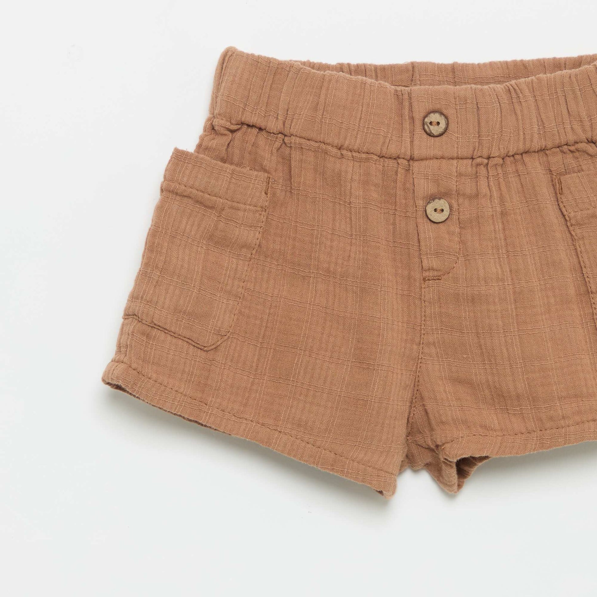 Cotton Shorts with 2 Patch Pockets BROWN
