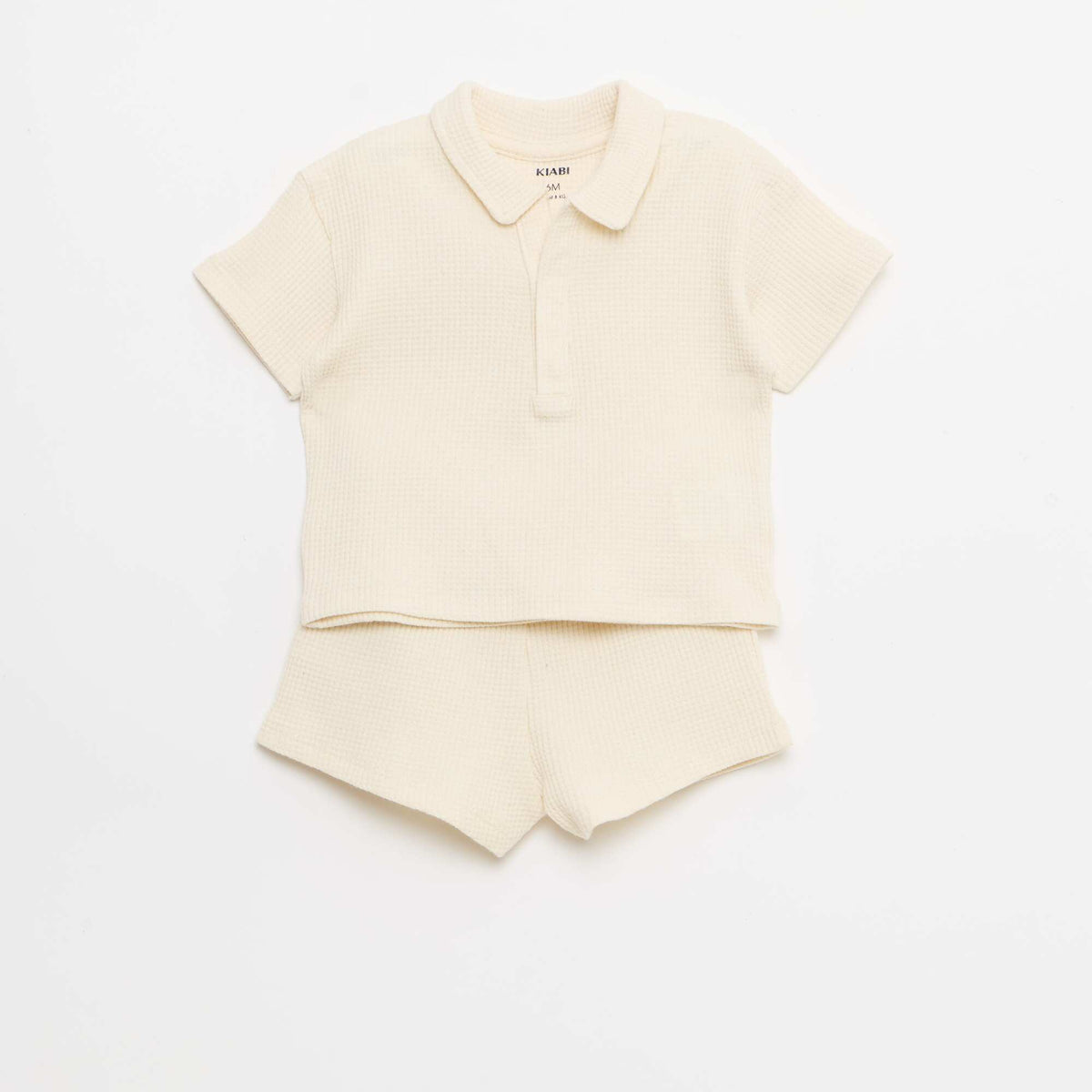 2-piece set - polo + shorts in waffle knit WHITE