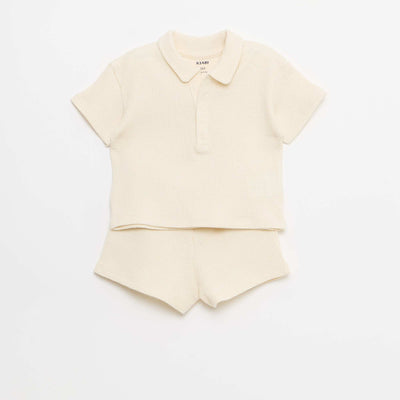 2-piece set - polo + shorts in waffle knit WHITE