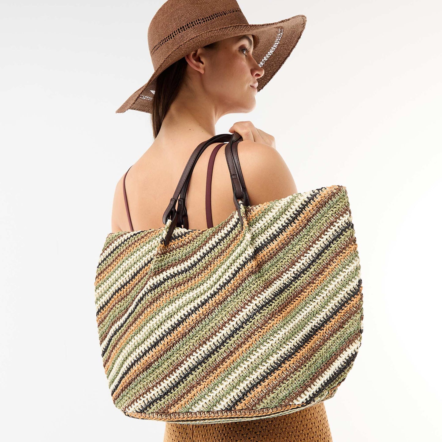 Straw tote bag GREEN