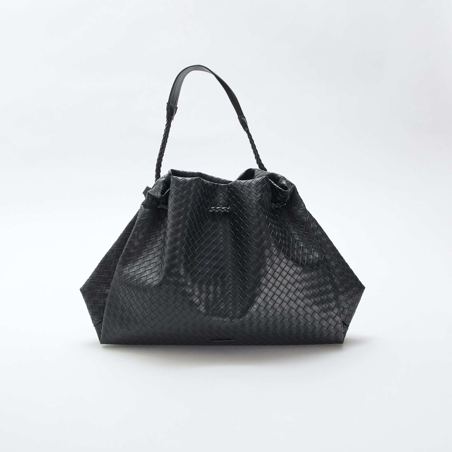 Large Faux Leather Woven-Effect Bag BLACK