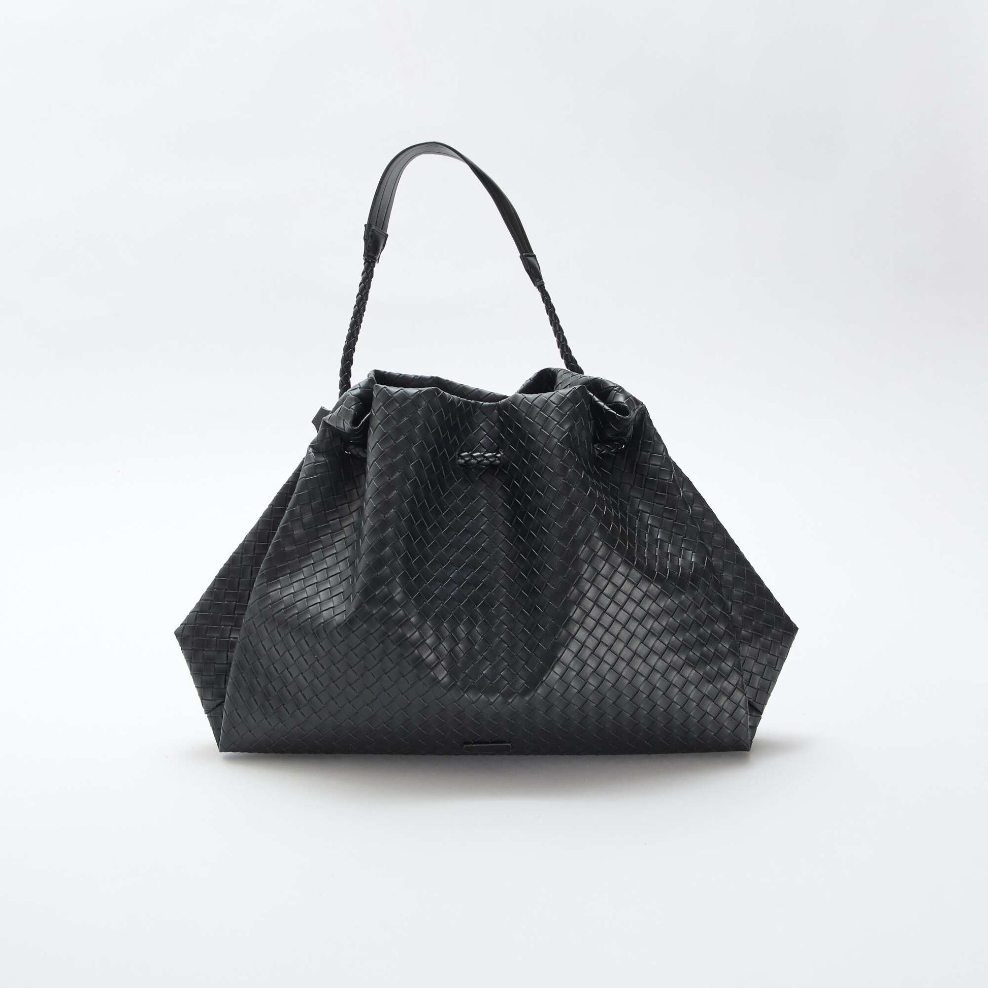Large Faux Leather Woven-Effect Bag BLACK