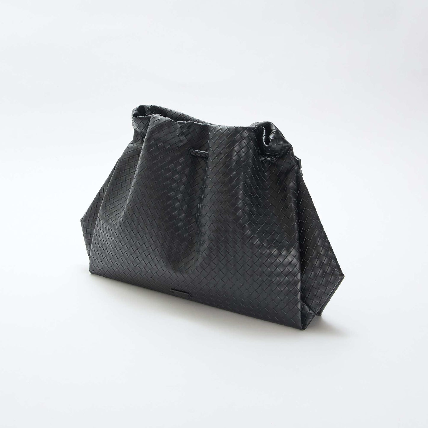 Large Faux Leather Woven-Effect Bag BLACK
