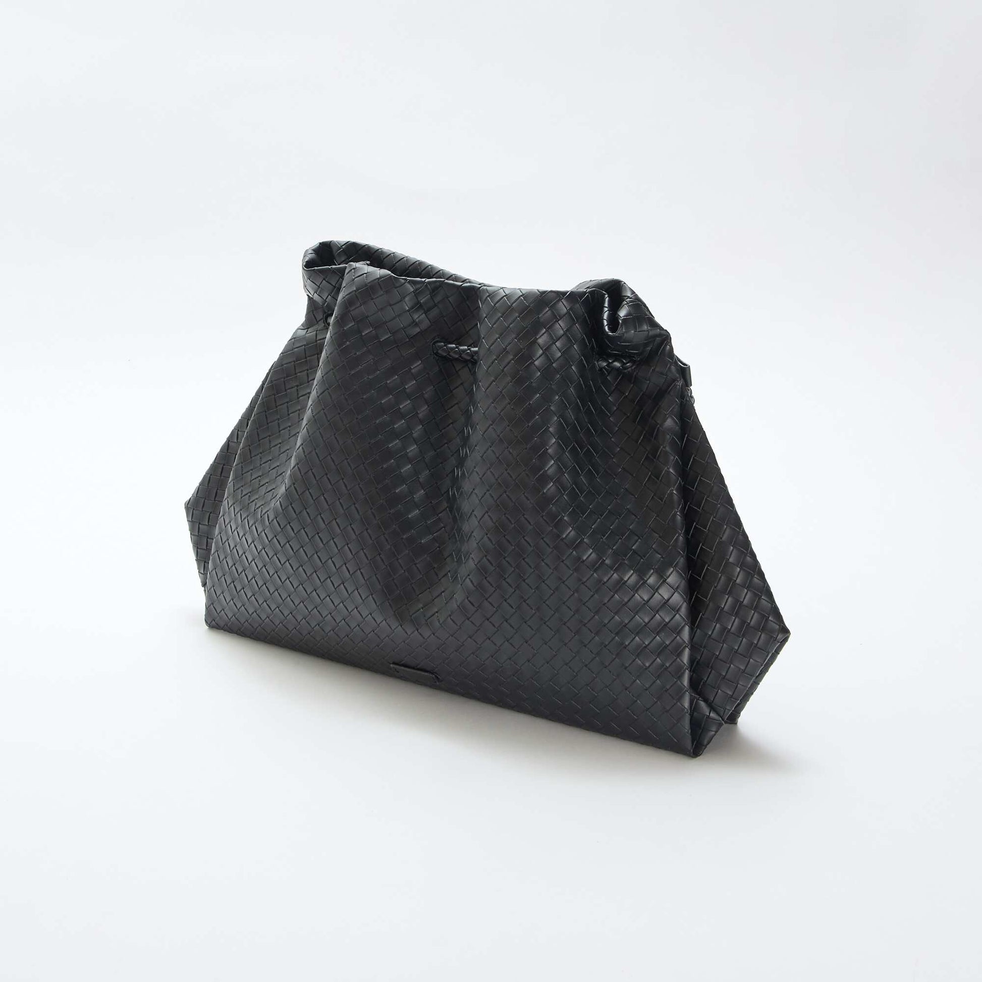 Large Faux Leather Woven-Effect Bag BLACK
