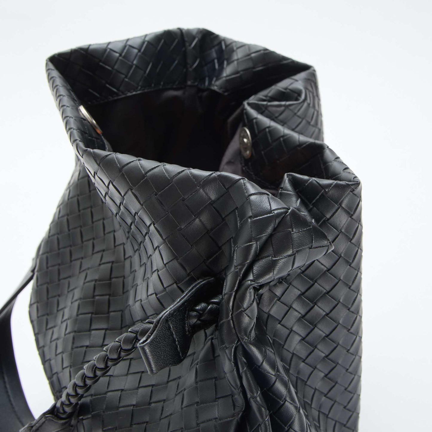 Large Faux Leather Woven-Effect Bag BLACK