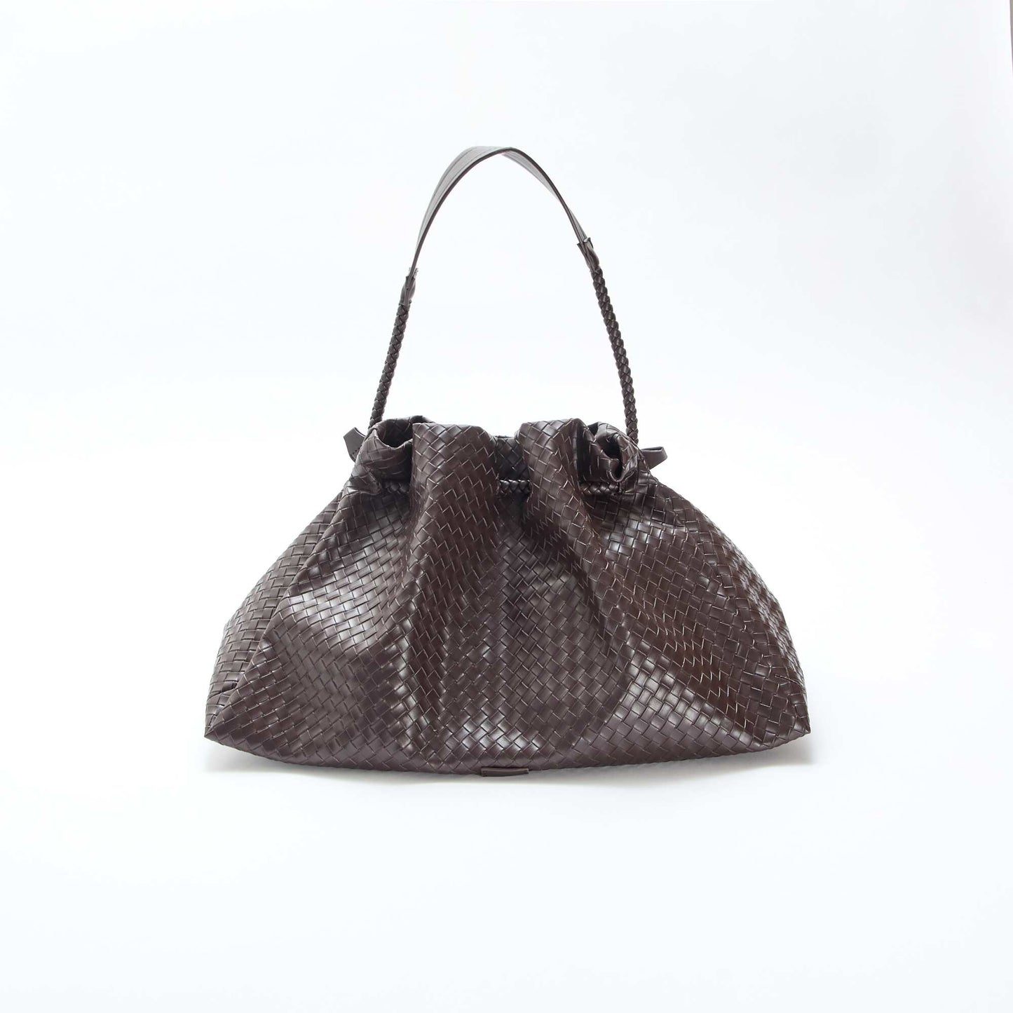 Large Faux Leather Woven-Effect Bag BROWN