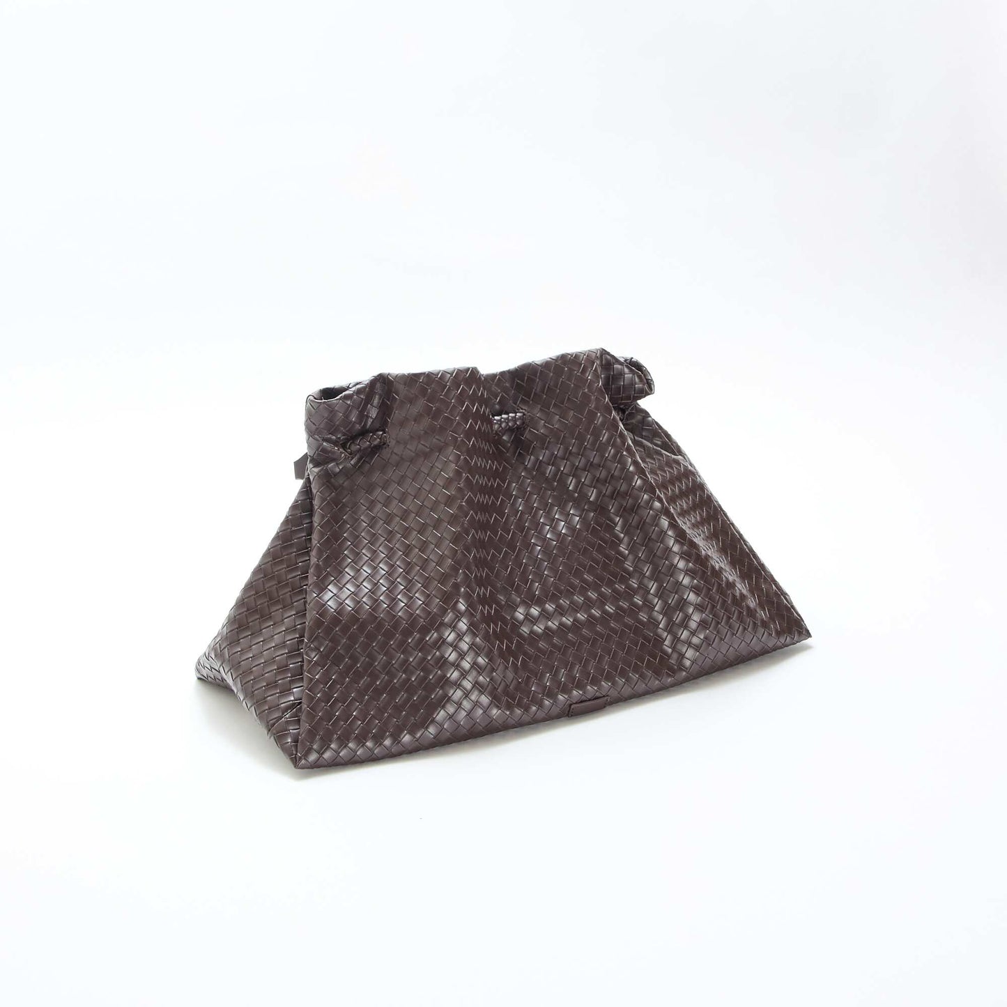 Large Faux Leather Woven-Effect Bag BROWN