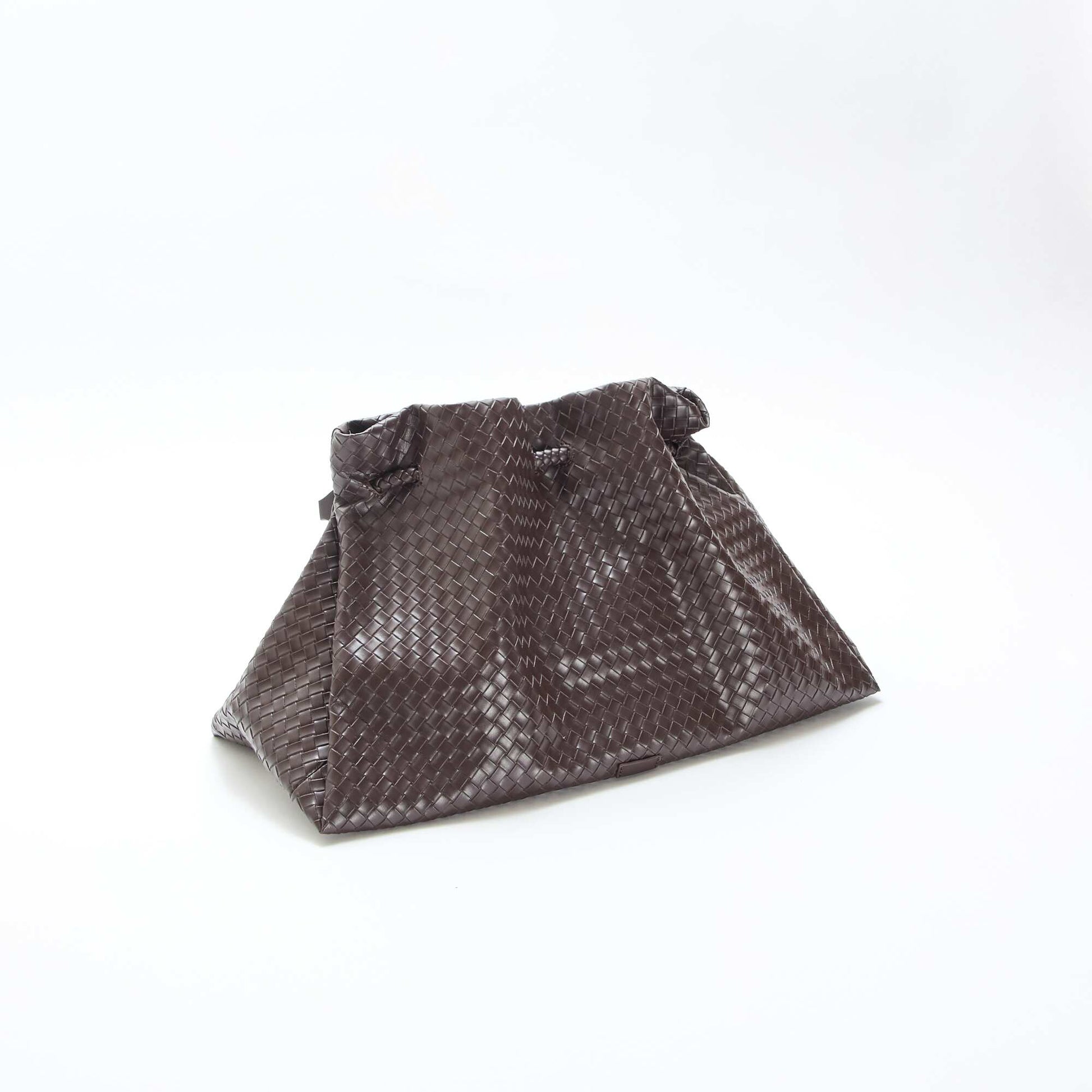 Large Faux Leather Woven-Effect Bag BROWN