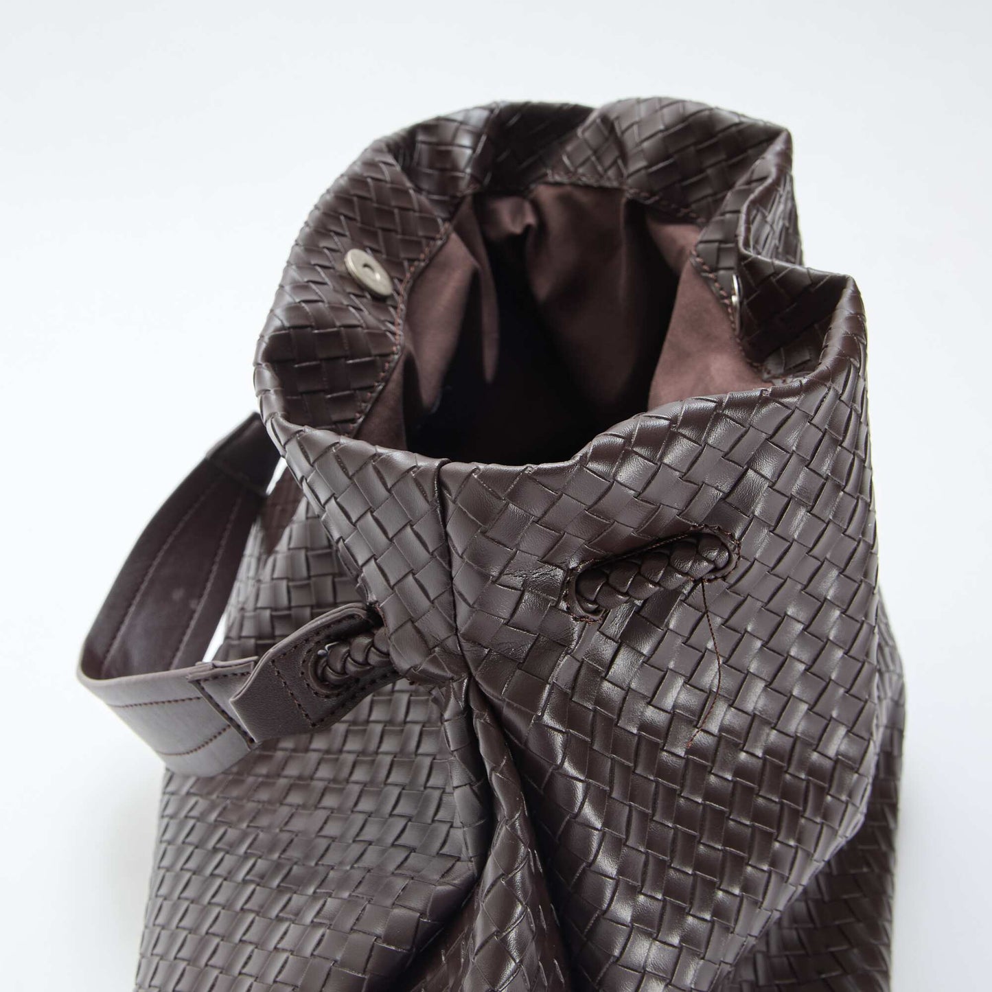 Large Faux Leather Woven-Effect Bag BROWN