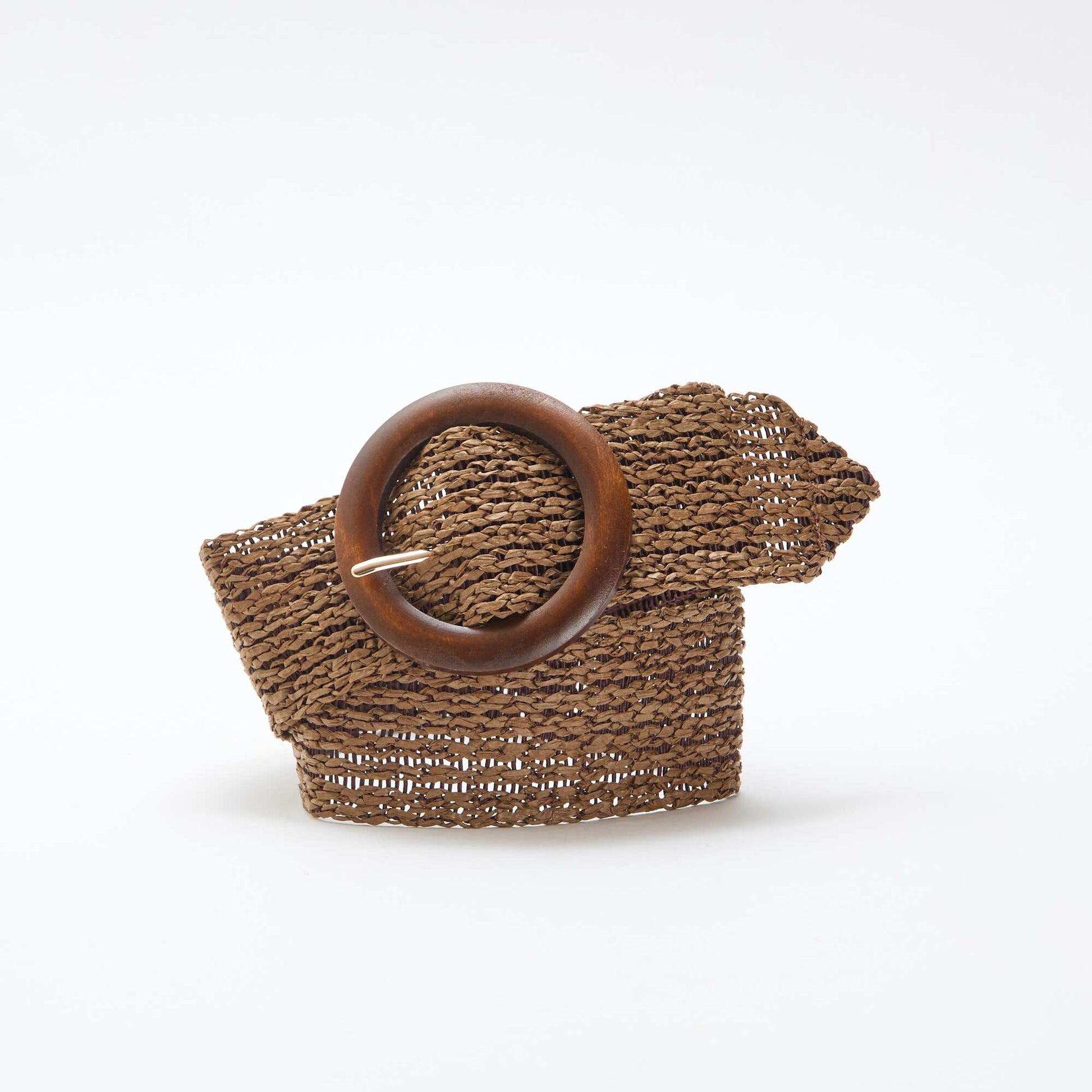 Braided belt with wooden buckle BROWN