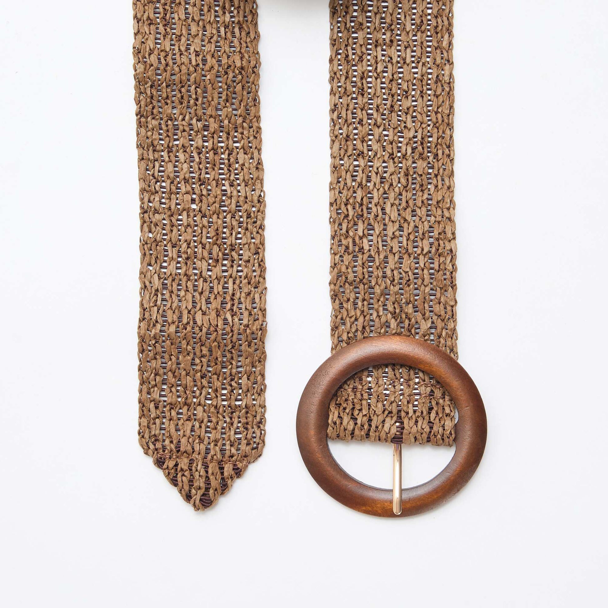 Braided belt with wooden buckle BROWN