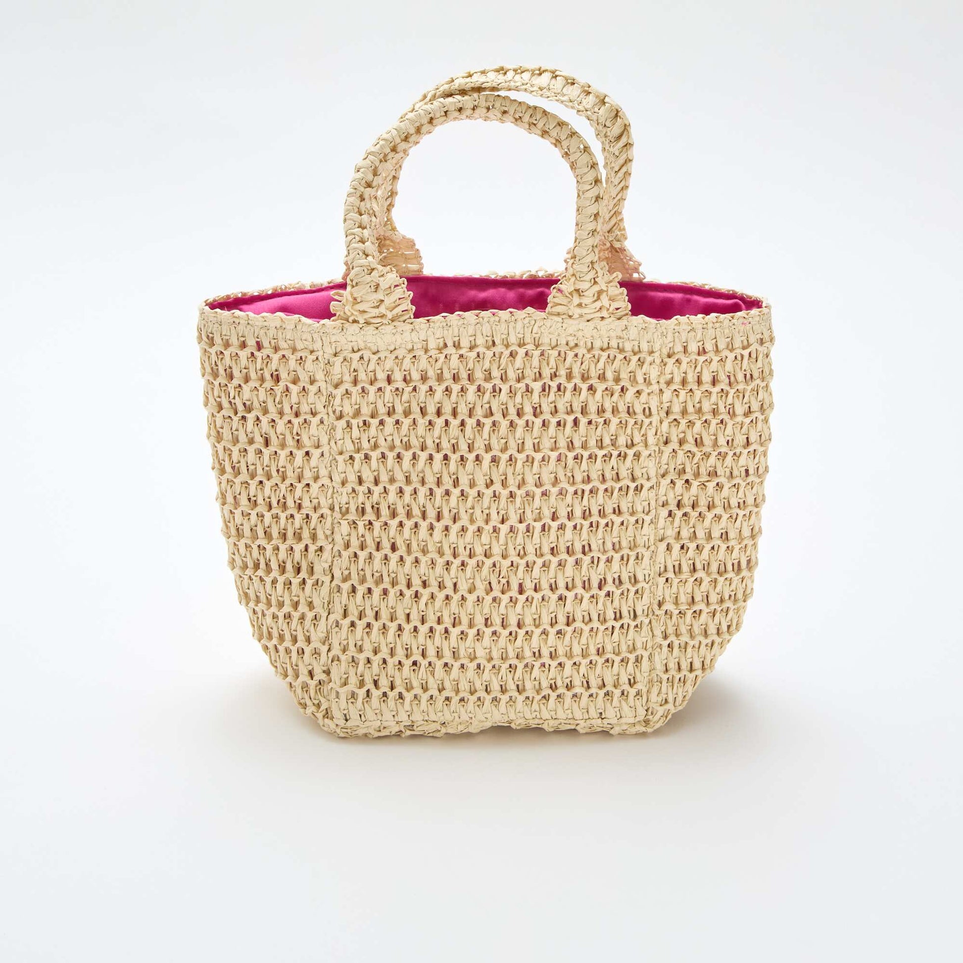 Basket bag with flower patch PINK