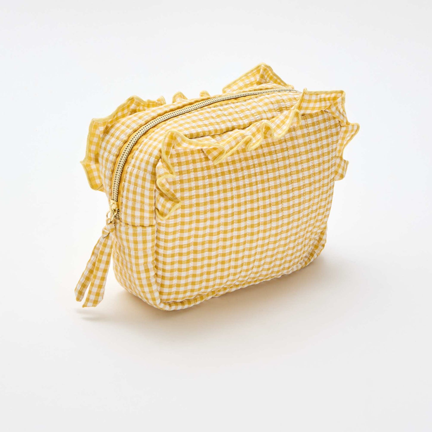 Gingham toiletry bag with ruffles YELLOW