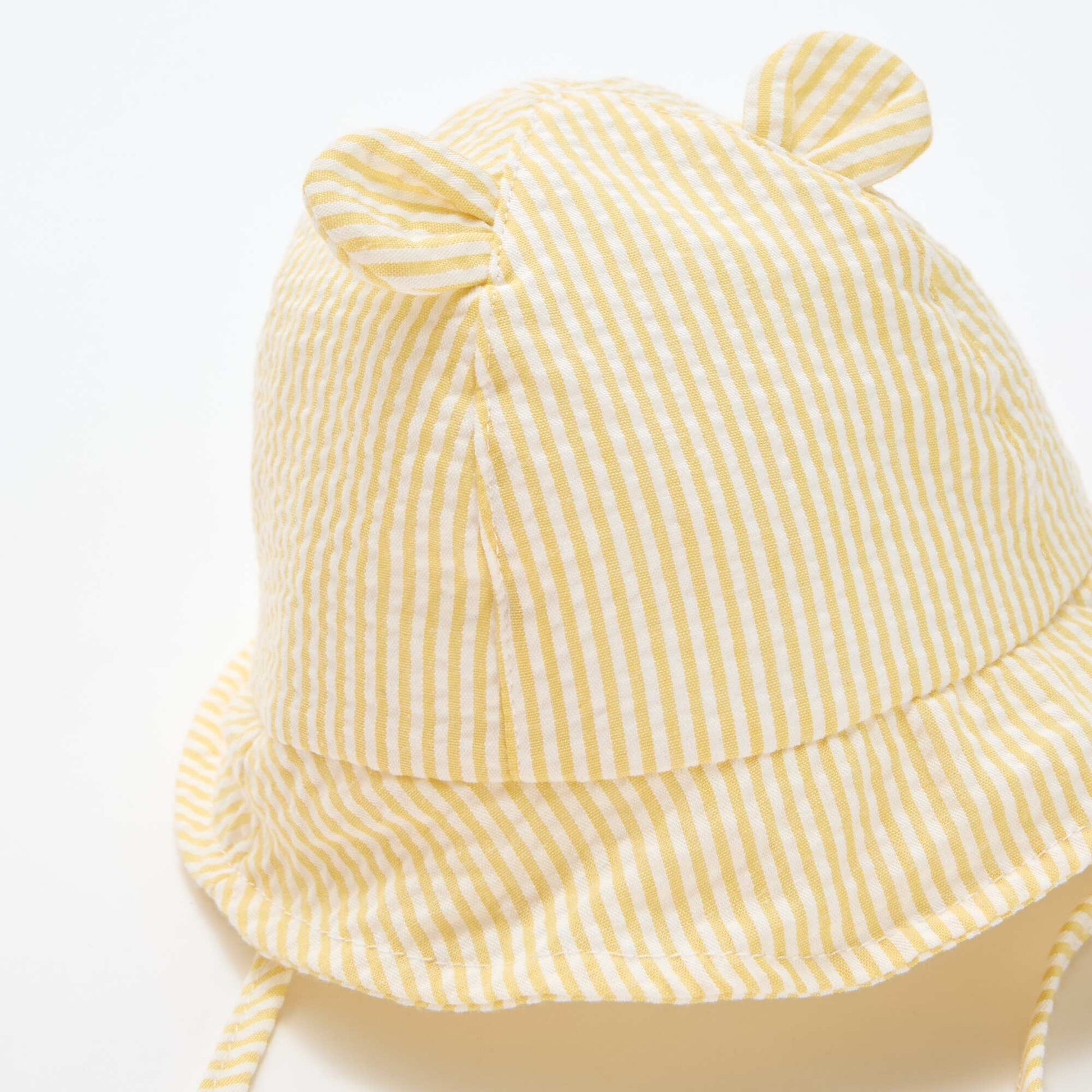 Striped Bucket Hat with Little Ears YELLOW