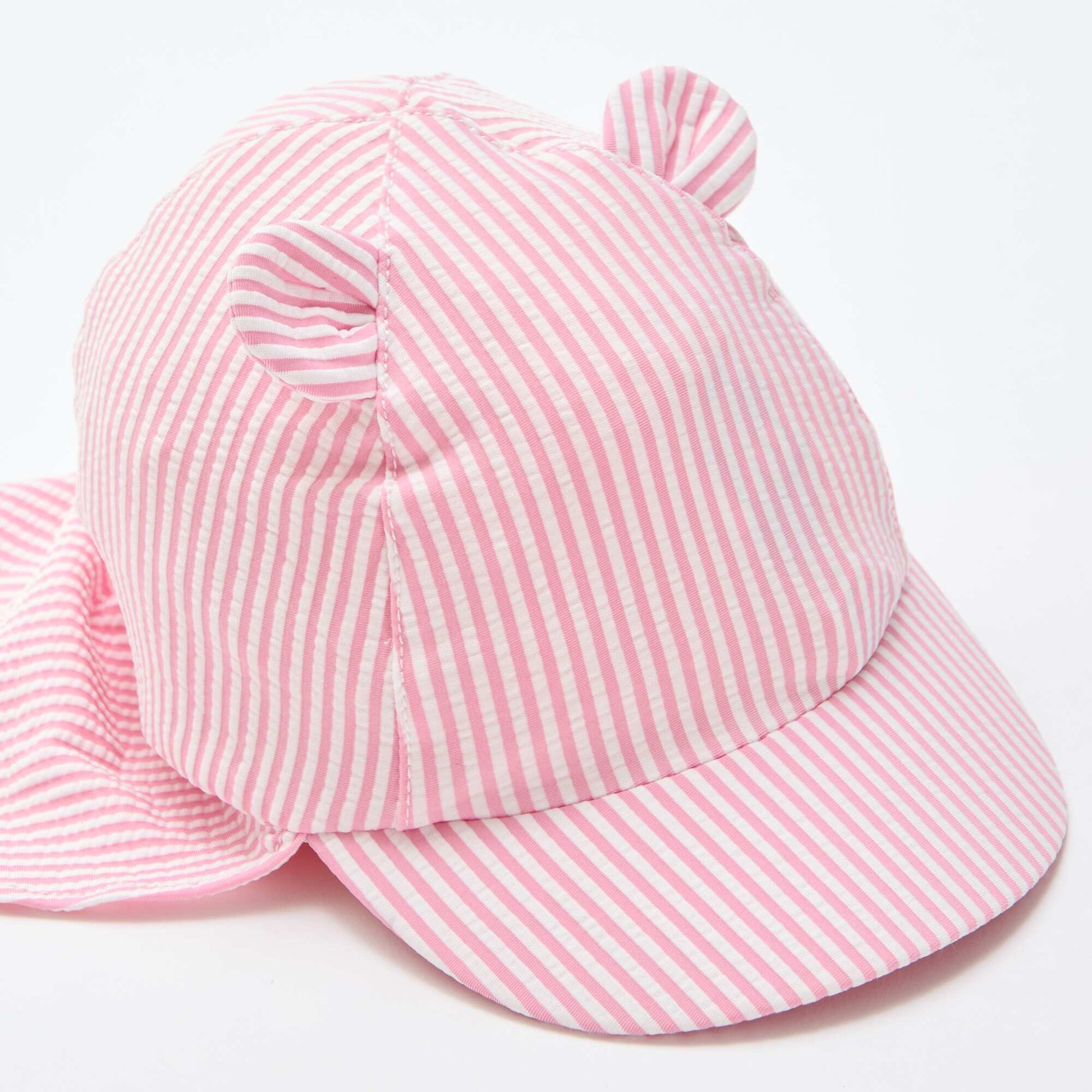 Striped Cap with Neck Flap and Ears PINK